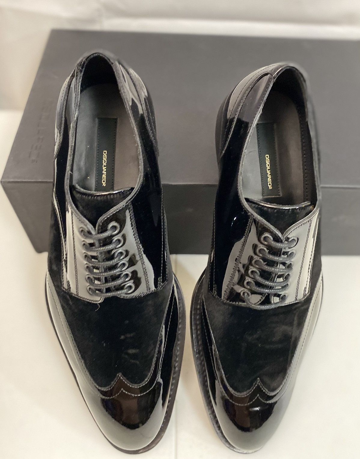 Dsquared2 Dsquared2 🇮🇹 Black Patent/Velvet Handmade Derby 7.5 NEW Size US 7.5 / EU 40-41 - 14 Thumbnail