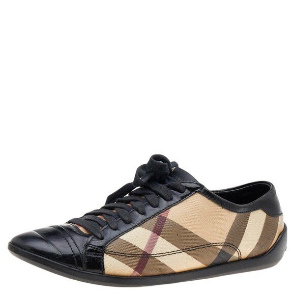 Burberry Black/Beige Canvas And Patent Leather Low Top Sneakers Size US 9 / IT 39 - 1 Thumbnail