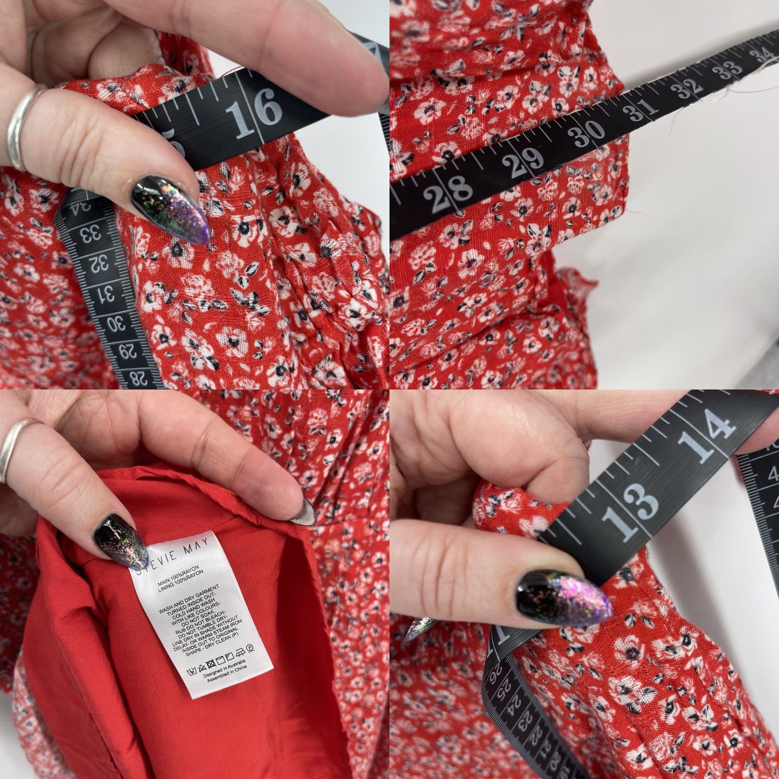 Anthropologie Stevie May Dress Womens XS Faux Wrap Red Floral Boho Mini V-Neck Short Sleeve Casual 90s Bohemian Womens Size XS / US 0-2 / IT 36-38 - 8 Thumbnail