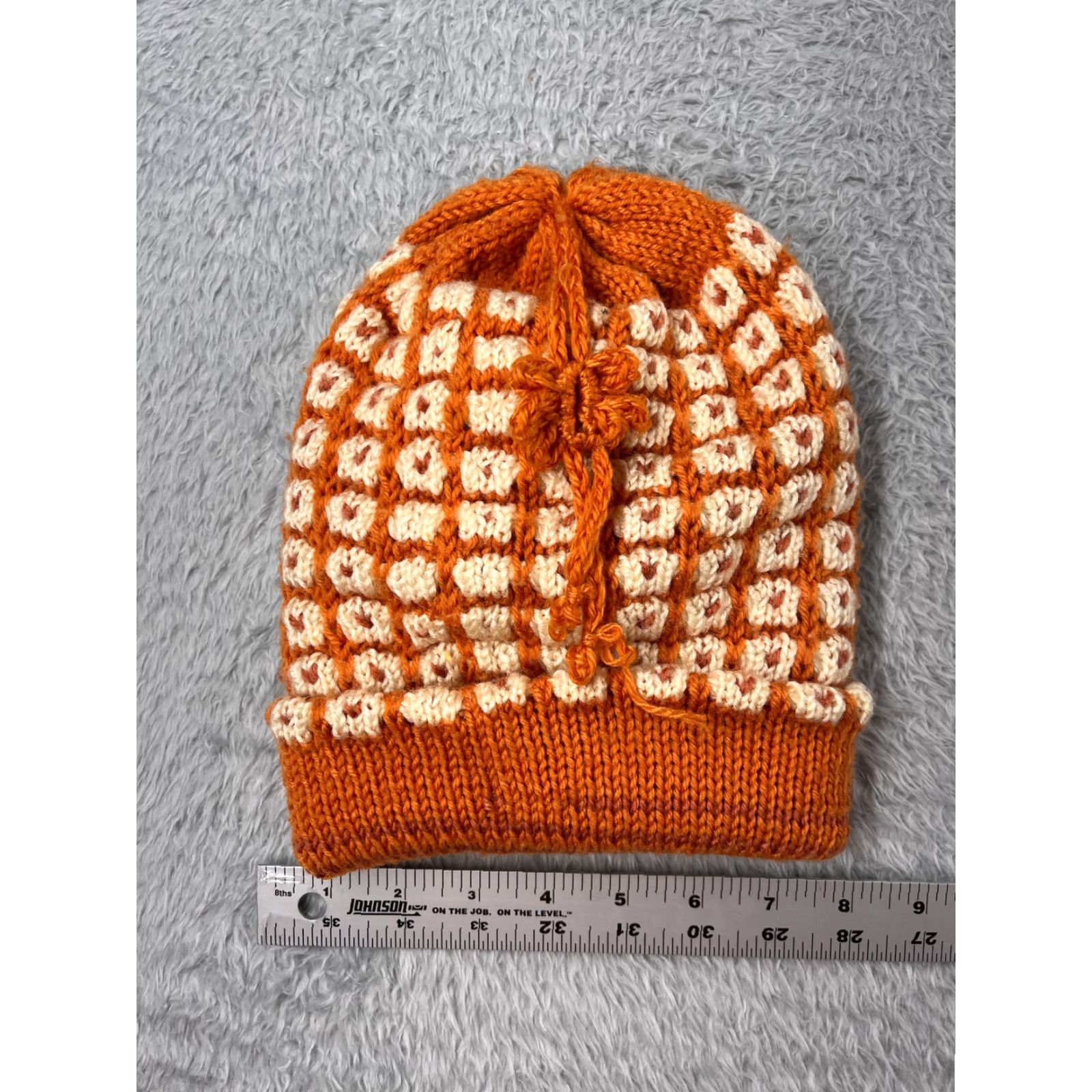 Vintage Handmade Beanie Toque Womens One Size Orange Crochet Knit Acrylic Flower Top - Hat - Women - Beanie - Orange - Crochet - Acrylic Knit - One Size Size ONE SIZE - 4 Thumbnail