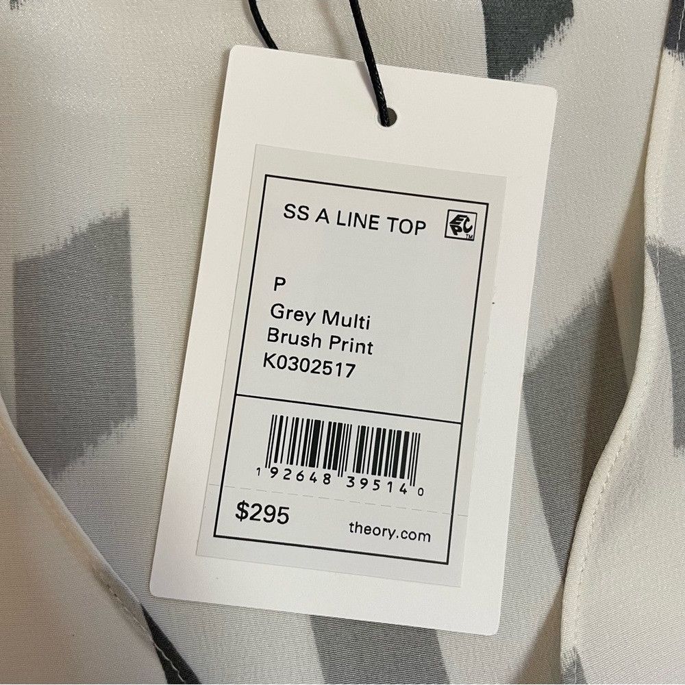 Theory NWT New $295 Theory Silk A-Line Short Sleeve Grey Brush Pri Size XS / US 0-2 / IT 36-38 - 7 Thumbnail