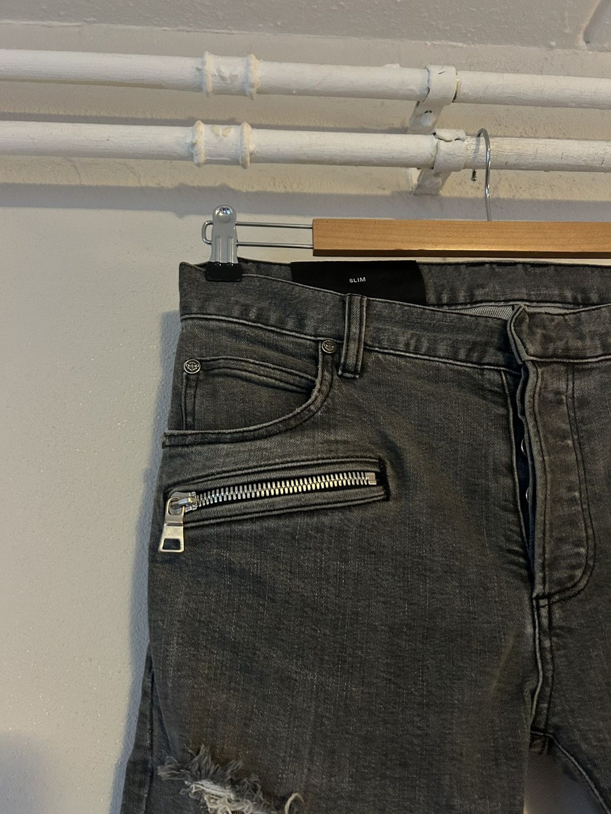 Balmain Balmain Grey Biker Jeans, Size 29 Size US 29 - 2 Thumbnail
