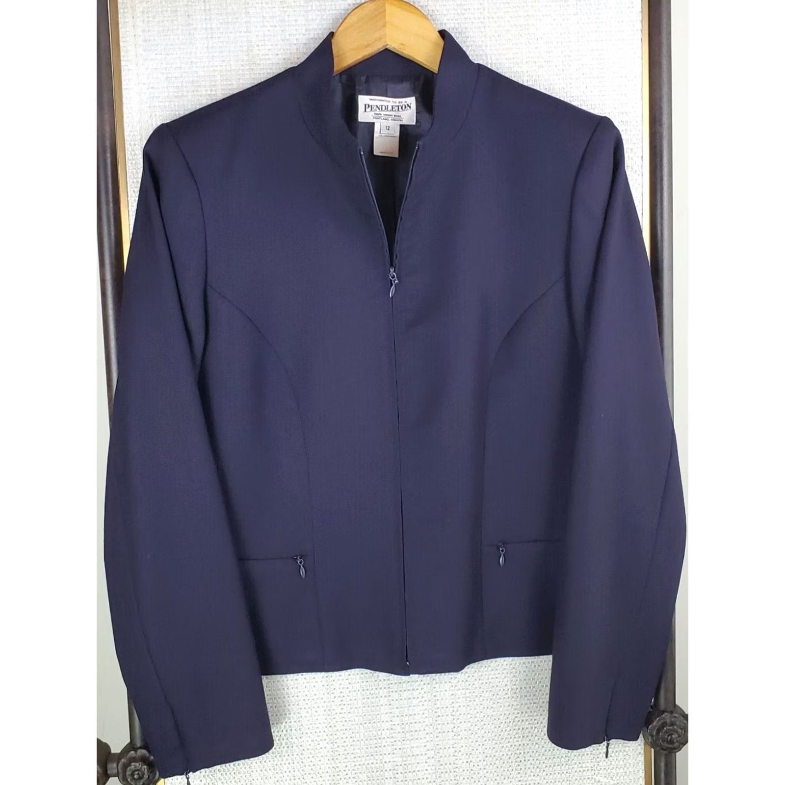 Pendleton VINTAGE Pendleton Womens 12 Jacket Full Zip 100% Virgin Wool Eggplant Moto Coat Size XL / US 12-14 / IT 48-50 - 3 Thumbnail