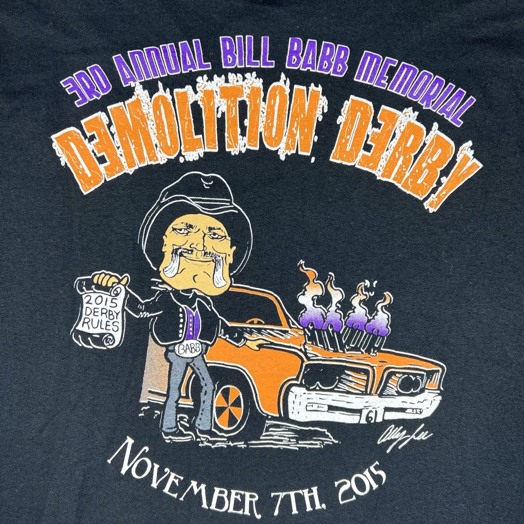 Gildan Bill Babb Memorial Demolition Derby T-Shirt Mens XL Black 3rd Annual 2015 Long Sleeve Size US XL / EU 56 / 4 - 2 Thumbnail