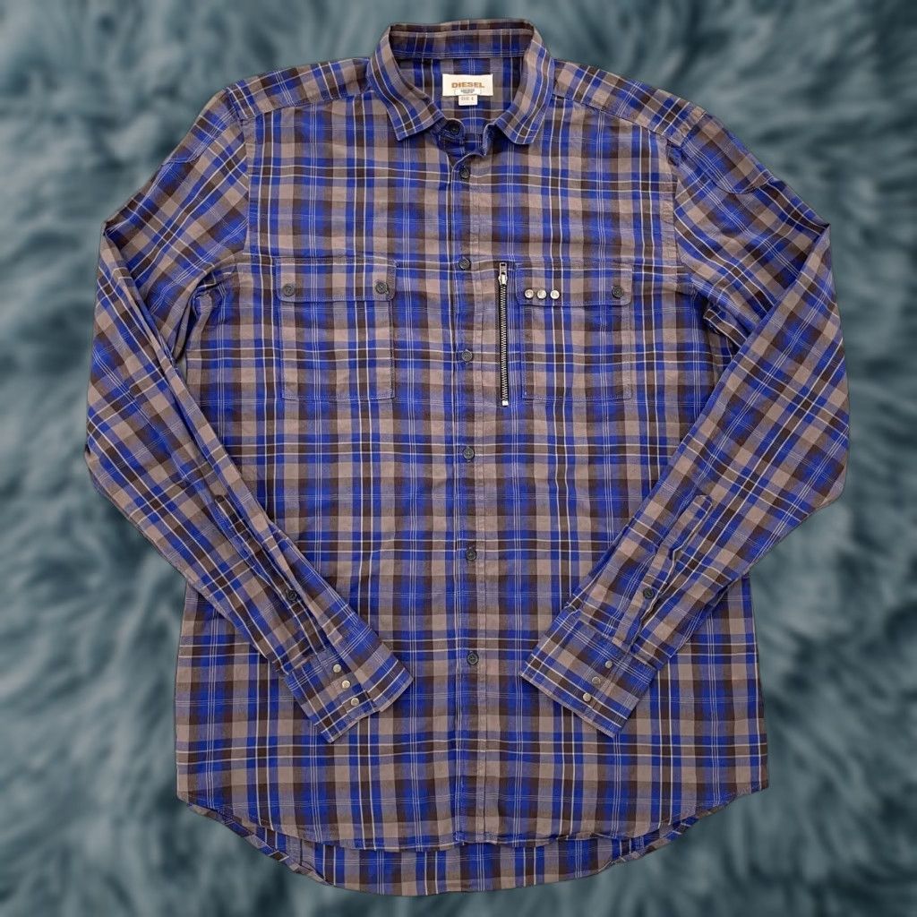 Diesel VINTAGE Diesel Shirt Men Large Blue Plaid Button-Up Long Sleeve Designer 90s Casual Size US L / EU 52-54 / 3 - 1 Thumbnail