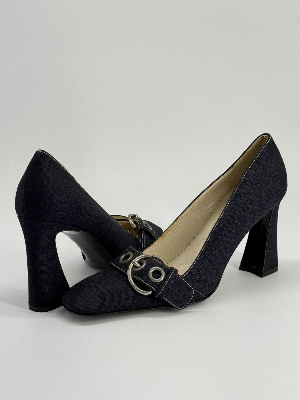 Prada Prada Navy Denim like chunky heels with buckle size 37 1/2 Size US 8 / IT 38 - 6 Thumbnail