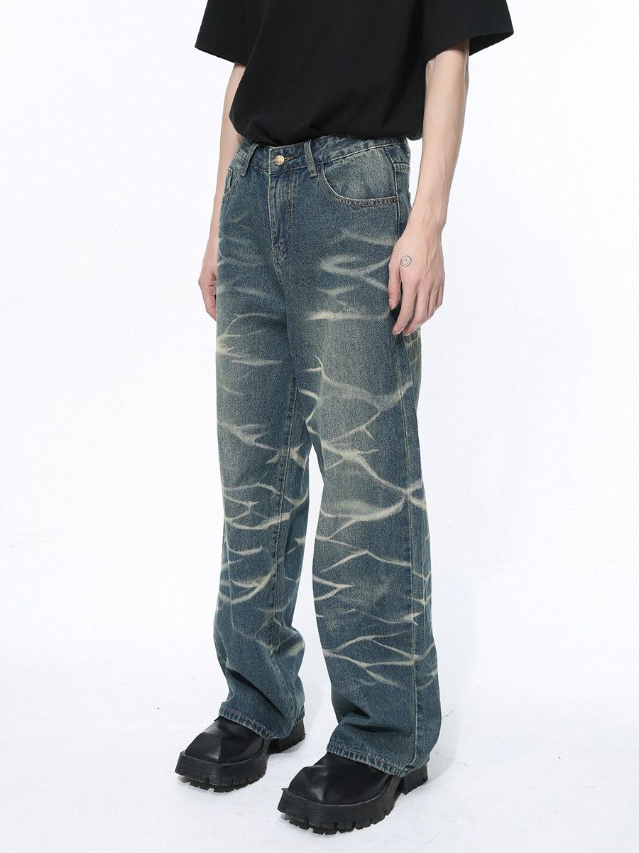 Japanese Brand Men's American Retro Tie-Dye Straight Leg Loose Washed Jeans Size US 32 / EU 48 - 2 Thumbnail