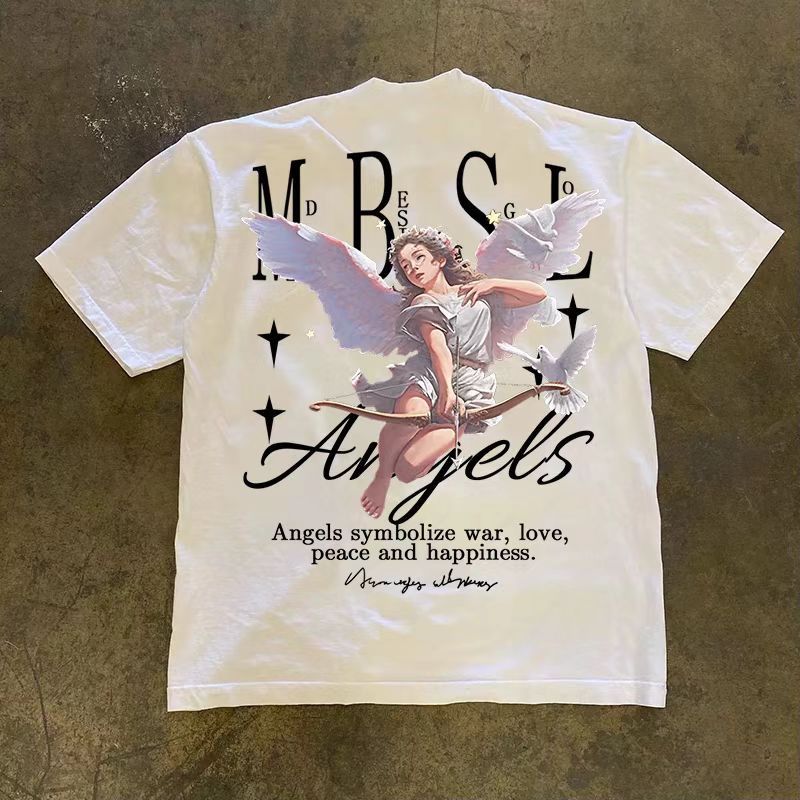 Vintage White retro angel print cotton t-shirt Size US M / EU 48-50 / 2 - 1 Thumbnail