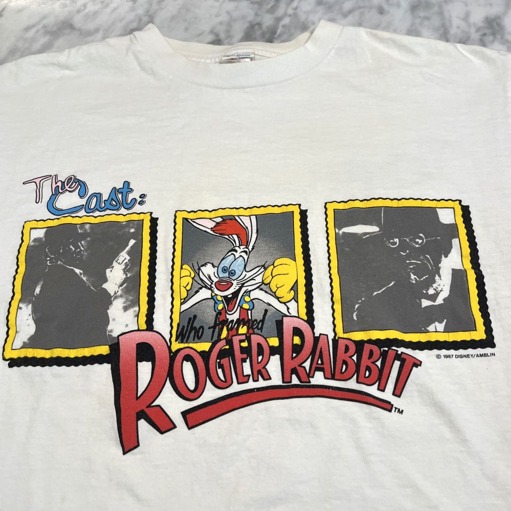 Vintage VINTAGE Who Framed Roger Rabbit The Cast Single Stitch Shirt Large Disney Puffy Paint Graphic Tee 1980s Cotton White Short Sleeve 100% Cotton Mens Size US L / EU 52-54 / 3 - 2 Thumbnail
