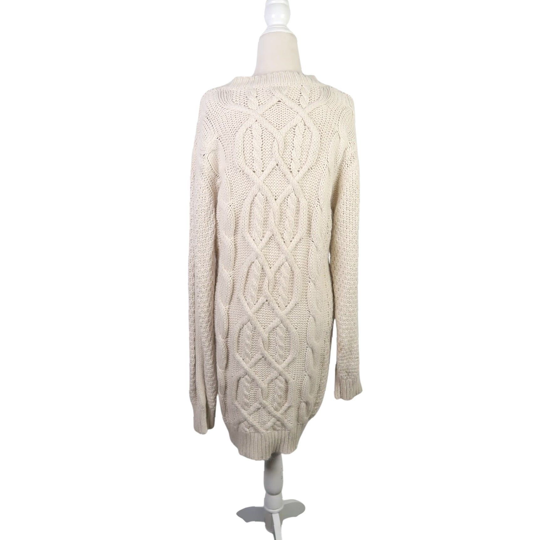 Soft Surroundings Soft Surroundings Cream Cable Knit Silk Blend Sweater Dress M Women's Silk Blend Knit V-Neck Long Sleeve Short Dress Size M / US 6-8 / IT 42-44 - 4 Thumbnail