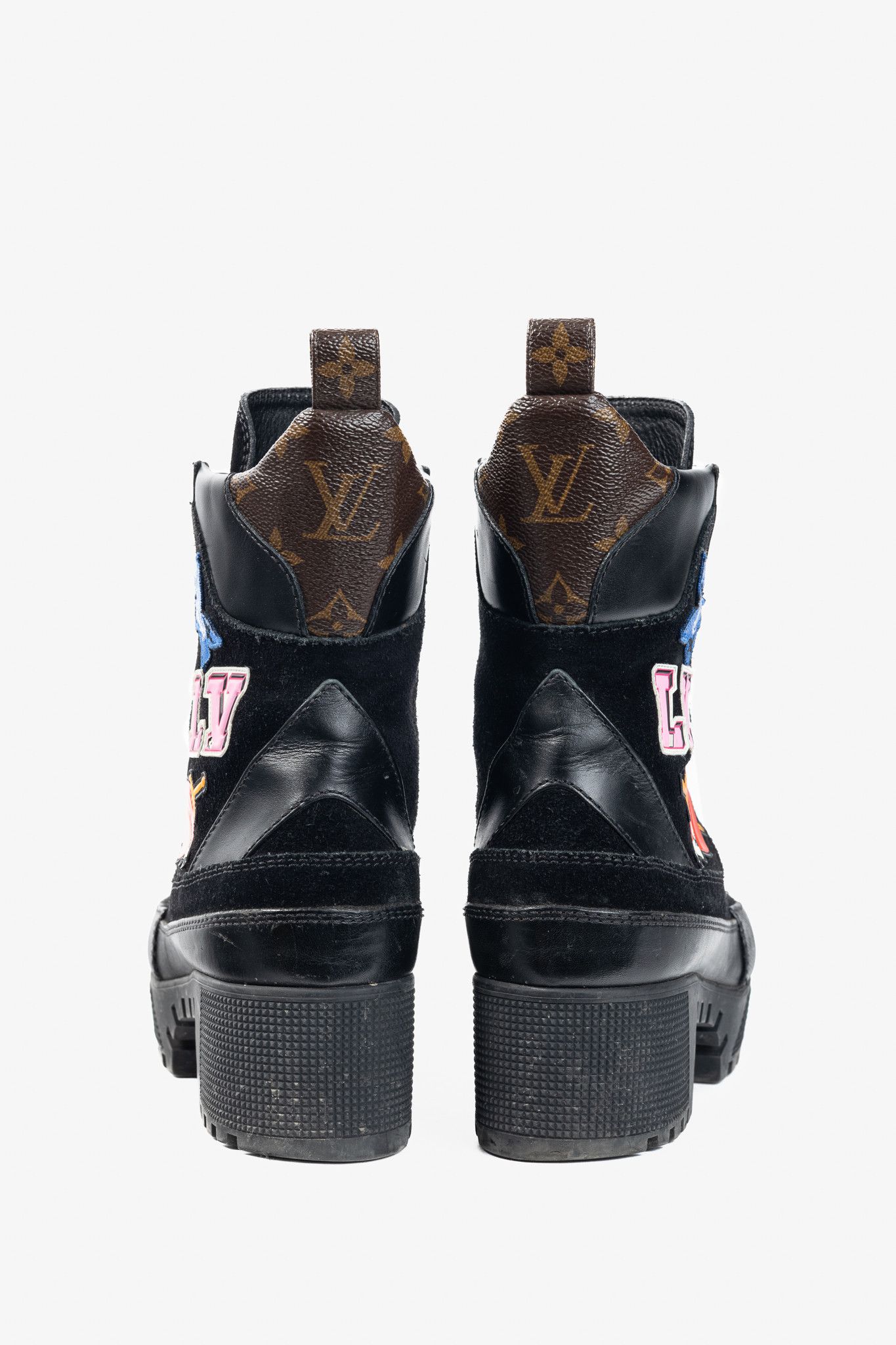 Louis Vuitton Louis Vuitton Laureate Black Suede & Monogram Patch Boots Size US 6.5 / IT 36.5 - 3 Thumbnail