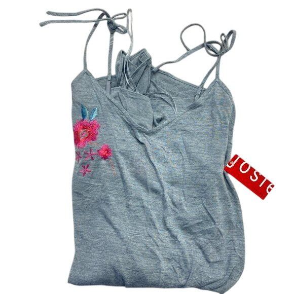 Other Josie Natori Heather Grey Floral Embroidery Romper Size 27" / US 4 / IT 40 - 3 Thumbnail