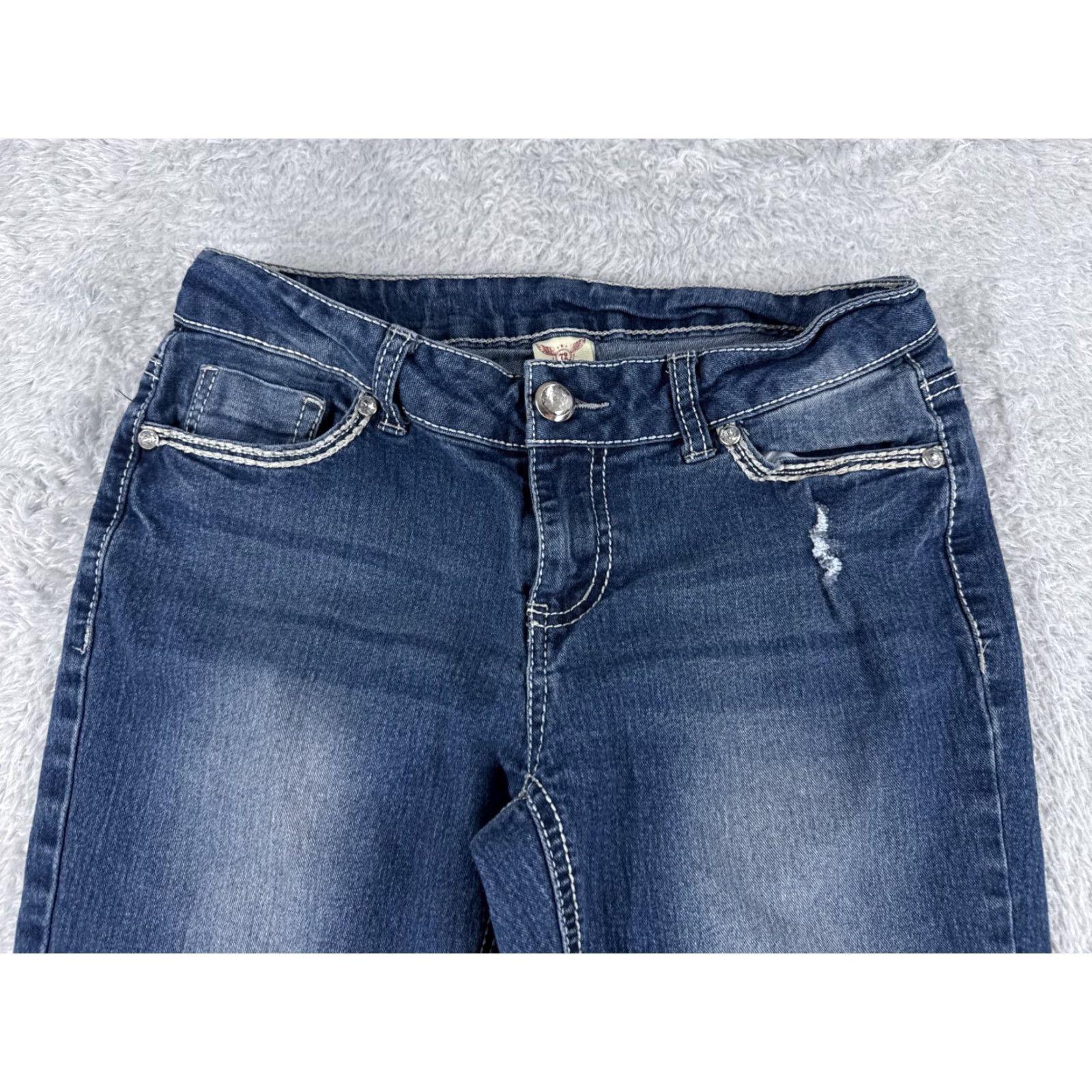Faded Glory Vintage Faded Glory Blue Denim Bootcut Jeans Womens 26x28 Low Rise Distressed 6P Size 28" / US 6 / IT 42 - 4 Thumbnail
