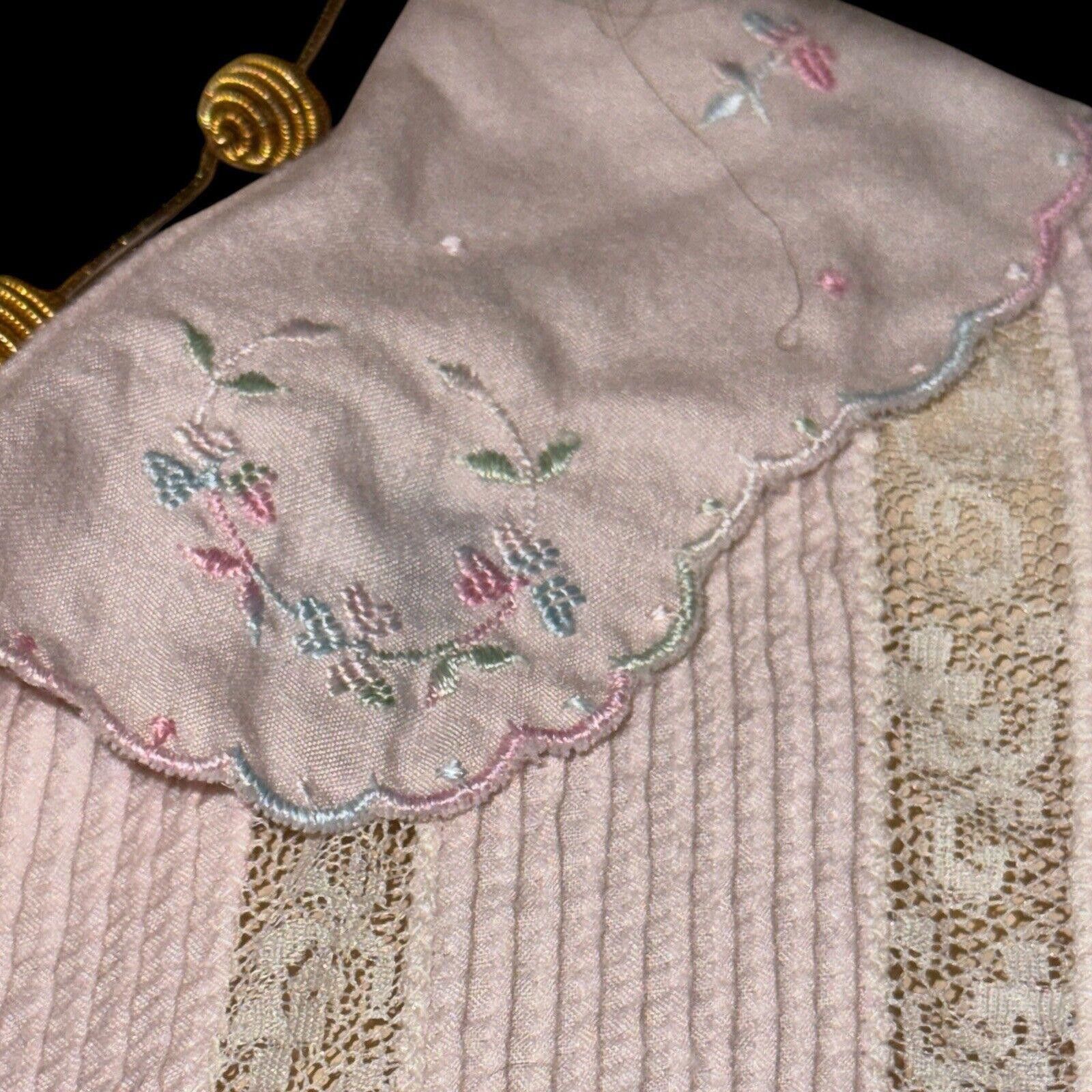 Designer Vtg Pink Barbizon Flannel Pin Tucked Button Up Nightgown L Size ONE SIZE - 6 Thumbnail