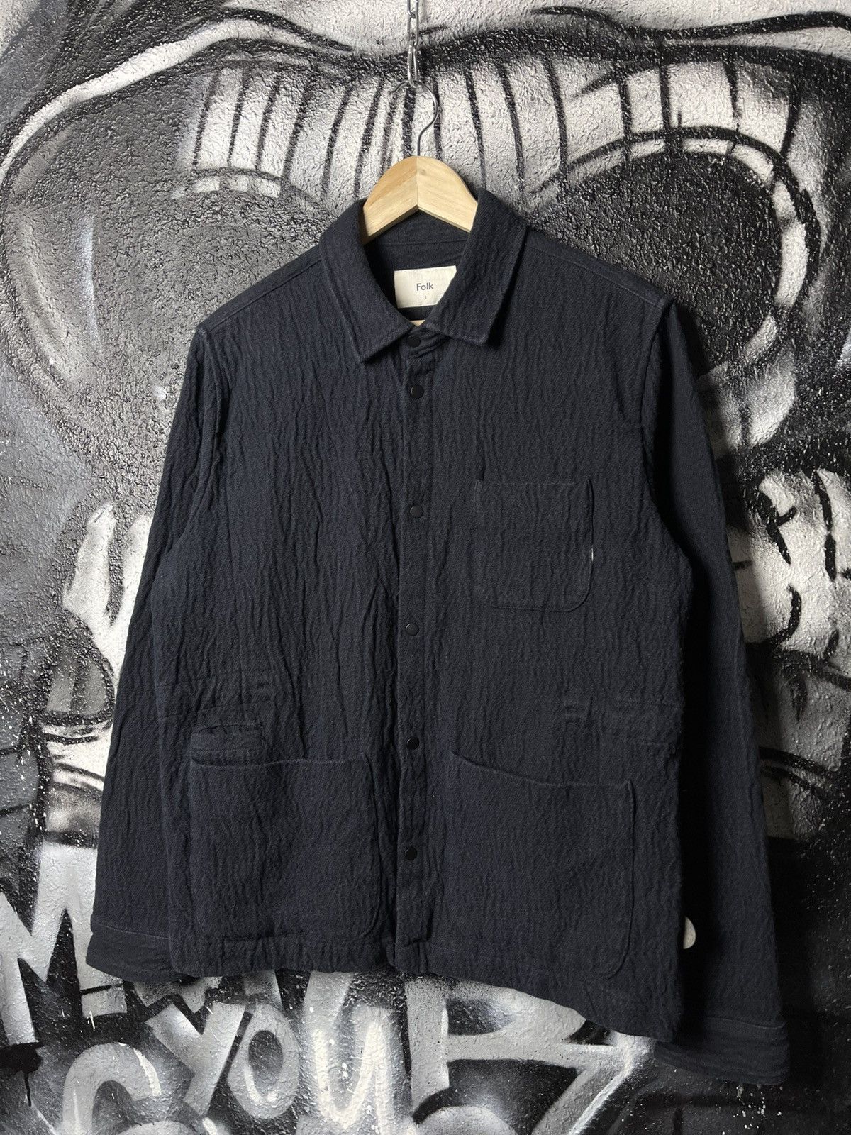 Folk Folk Assembly In Navy Texture Overshirt Jacket Men’s Size 2 Size US M / EU 48-50 / 2 - 1 Thumbnail