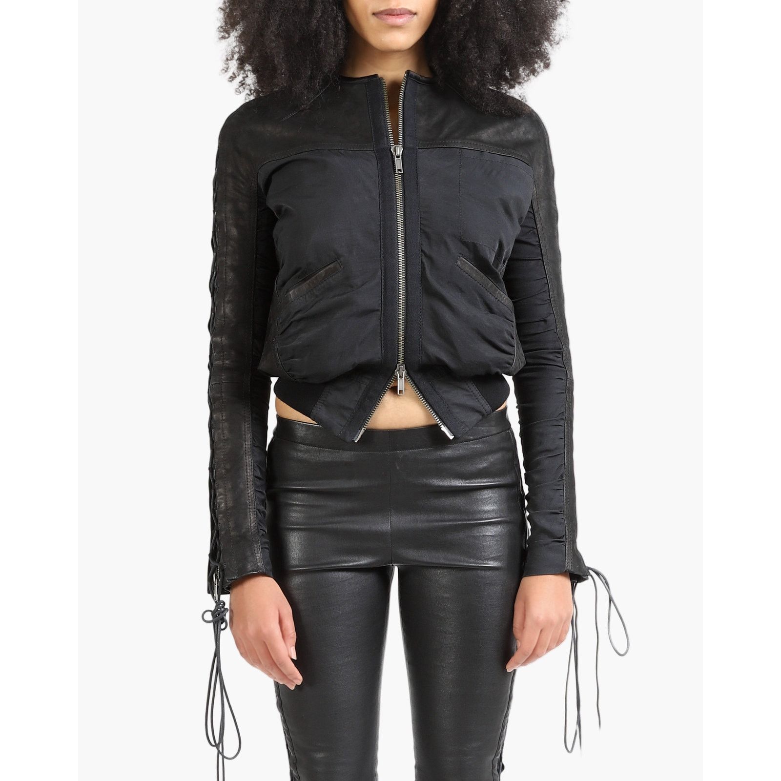 Haider Ackermann FW16 Two-Material Bomber Jacket with Lacing Detail Size XS / US 0-2 / IT 36-38 - 1 Thumbnail