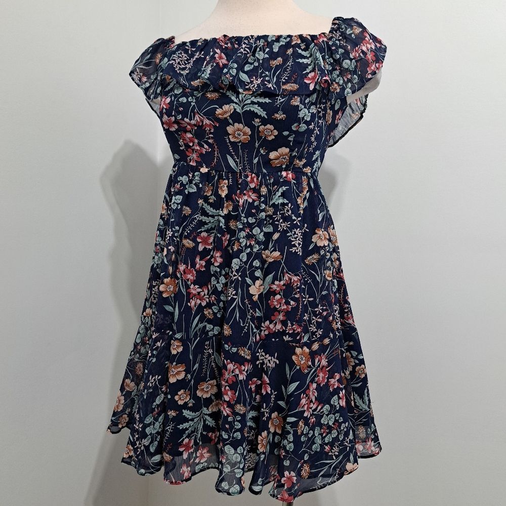 Other Lulu's Floral Print My Favorite Off The Shoulder Dress Navy Size S / US 4 / IT 40 - 12 Thumbnail