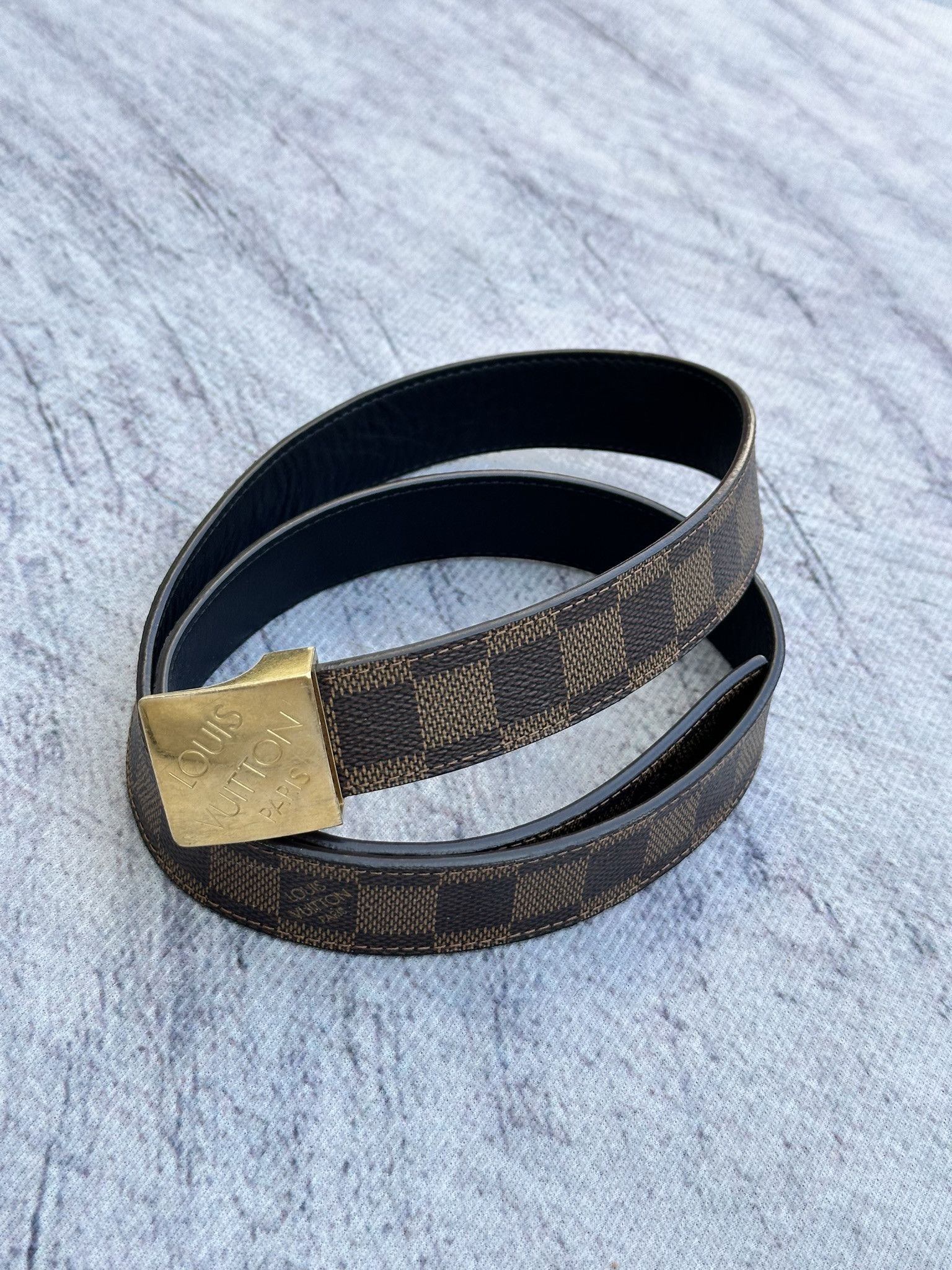 Louis Vuitton Louis Vuitton Belt Ebene Damier Check Classic Buckle Brown Size 36 - 2 Thumbnail