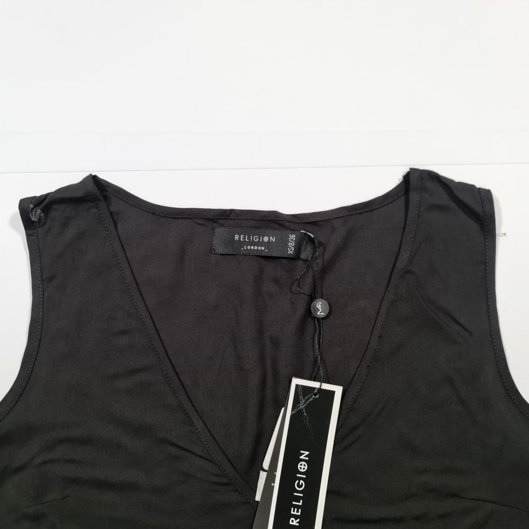 Vintage Religion Womens Tank Dress XS Black Sleeveless V-Neck Knee Length Casual Party/Cocktail Dress Size XS / US 0-2 / IT 36-38 - 2 Thumbnail