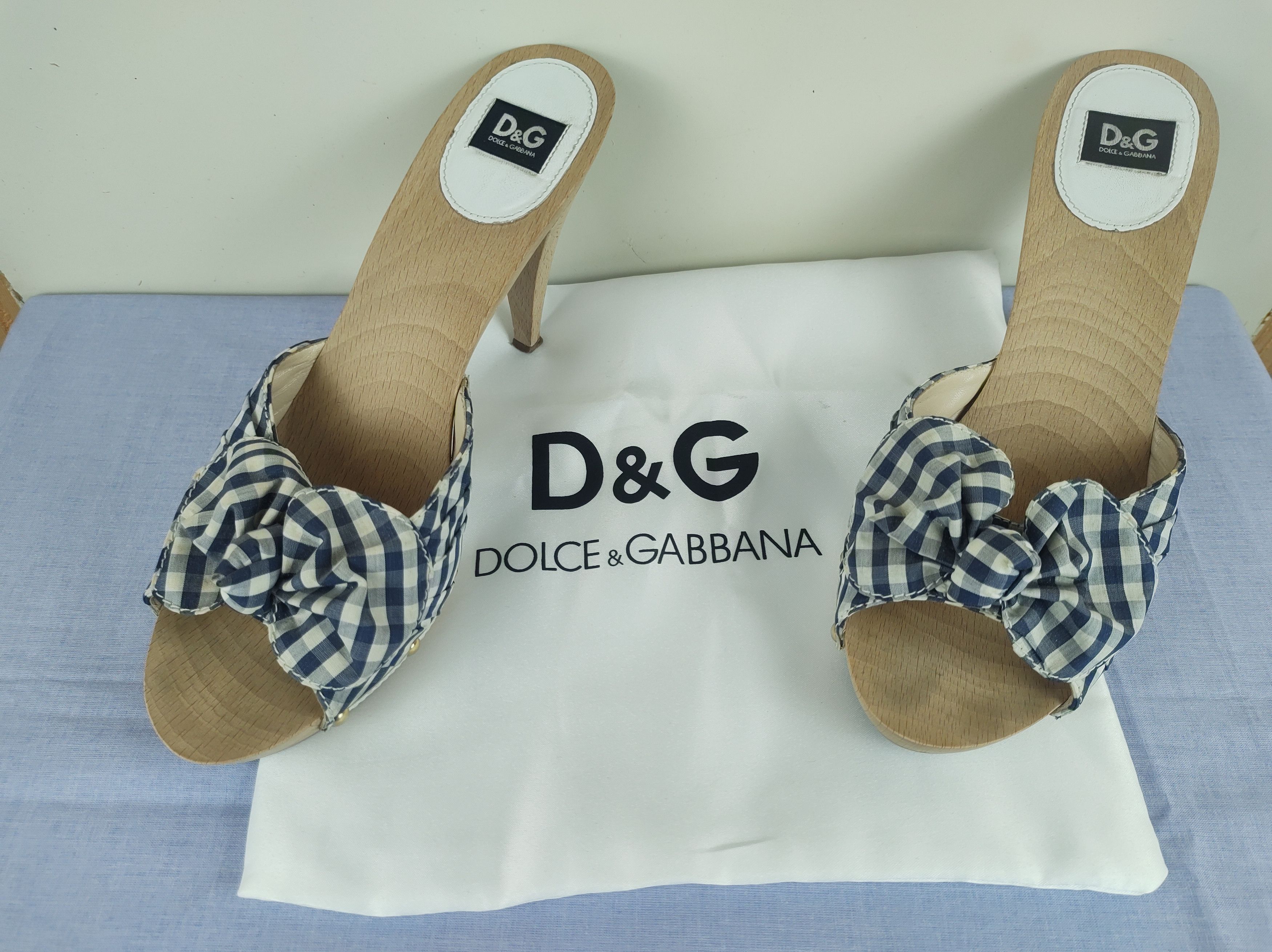 Dolce & Gabbana Dolce & Gabbana Italy Check Fabric Wooden Heel Mules Sandals Size US 10 / IT 40 - 1 Thumbnail