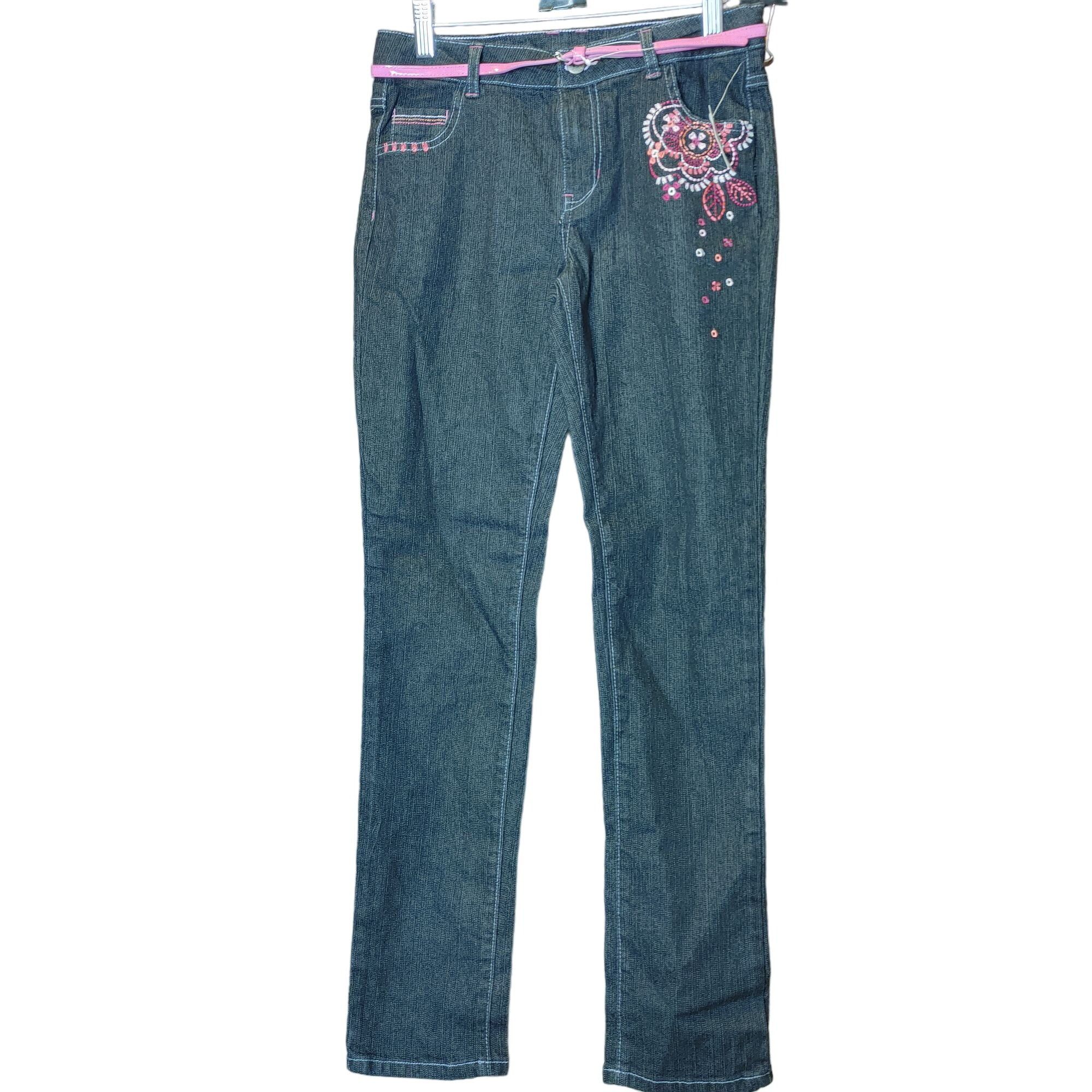 Faded Glory Faded Glory Women's Dark Washed Straight Leg Floral Embroide Size 36" / US 14 / IT 50 - 1 Thumbnail