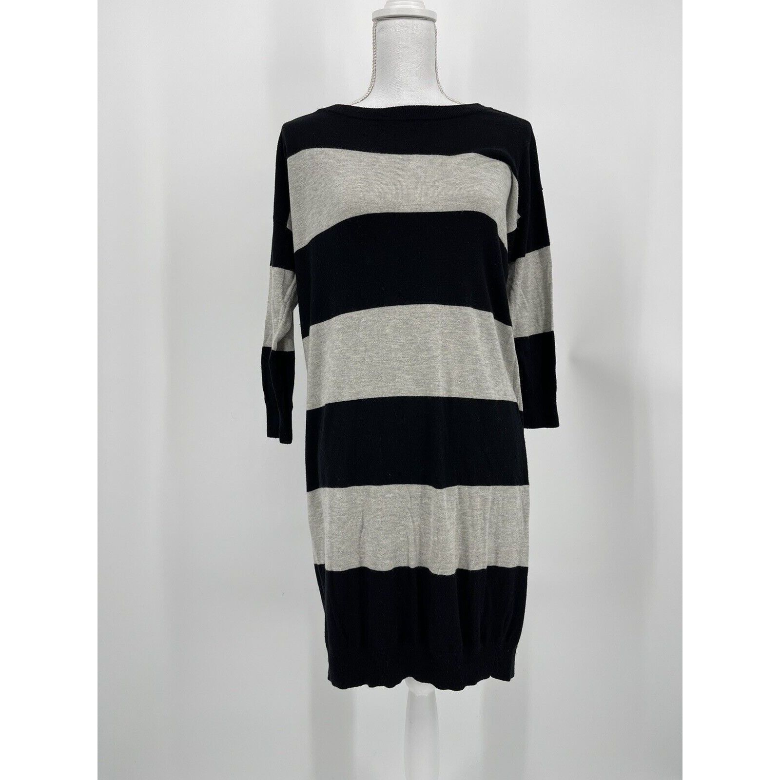 ATM Anthony Thomas Melillo ATM Rugby Stripe Sweater Dress 3/4 Sleeve Black Heather Gray Size S / US 4 / IT 40 - 1 Thumbnail