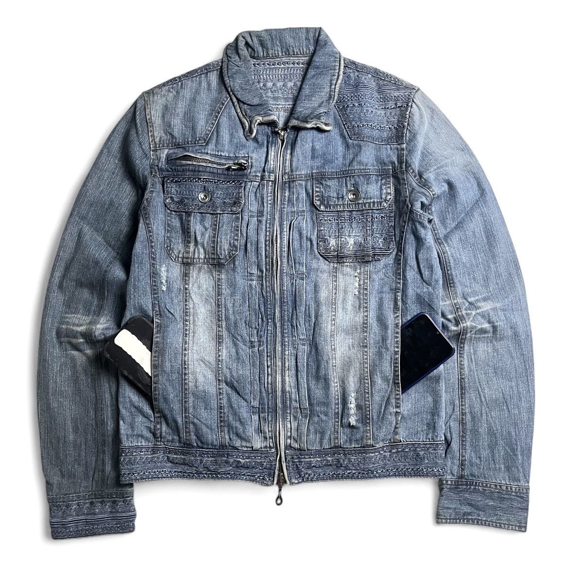 Japanese Brand Semantic Unique Pattern double zipper denim jacket Size US S / EU 44-46 / 1 - 3 Thumbnail