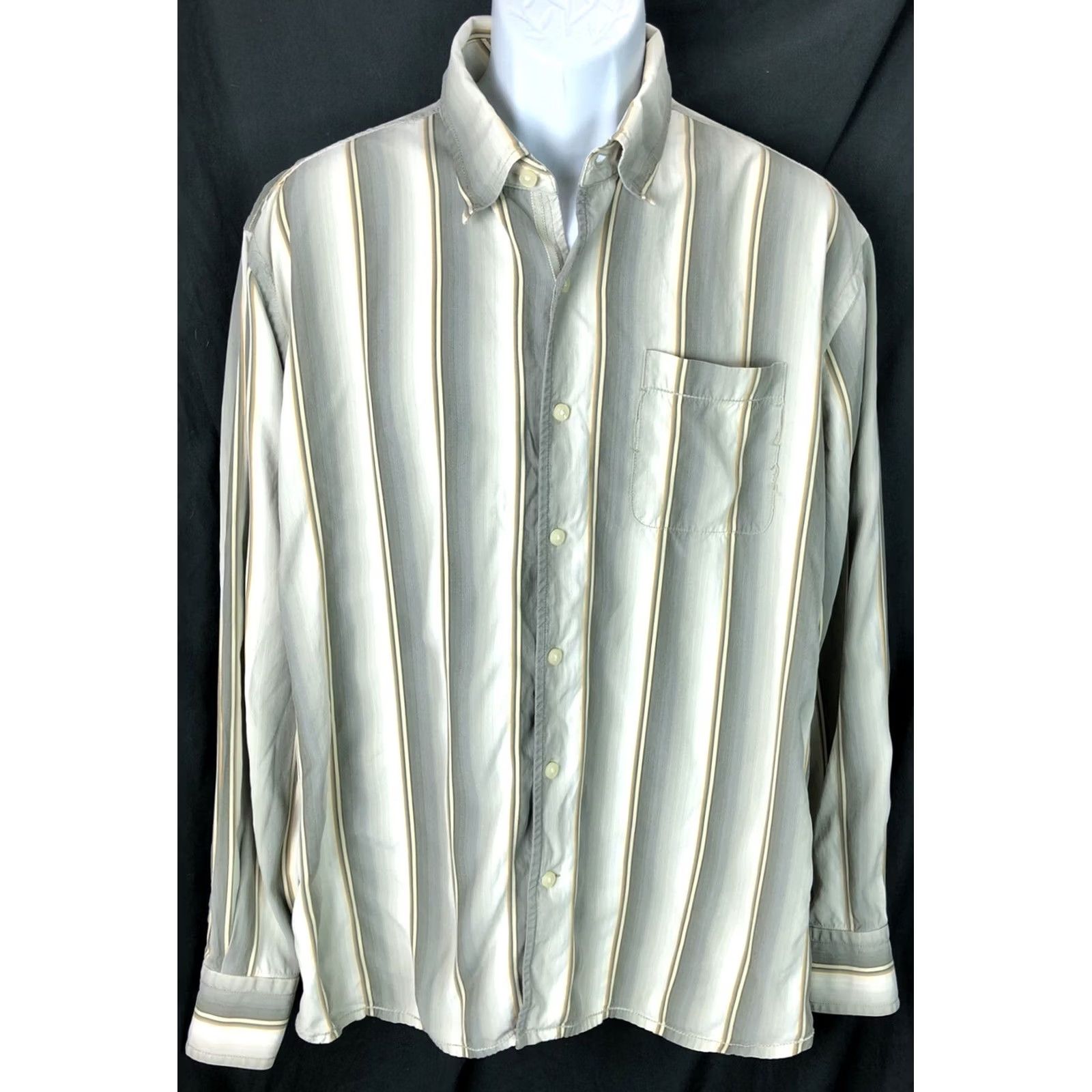 Tommy Bahama Tommy Bahama Silk Oxford Shirt XL Gray/Ivory Stripe Button Up Long Sleeve Man Regular Collar-Down Size US XL / EU 56 / 4 - 5 Thumbnail