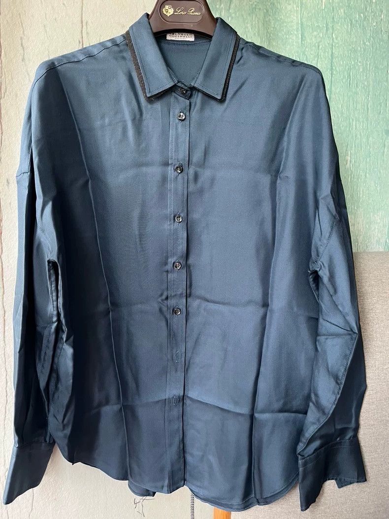 Brunello Cucinelli Beaded Collar Silk Shirt - dmc