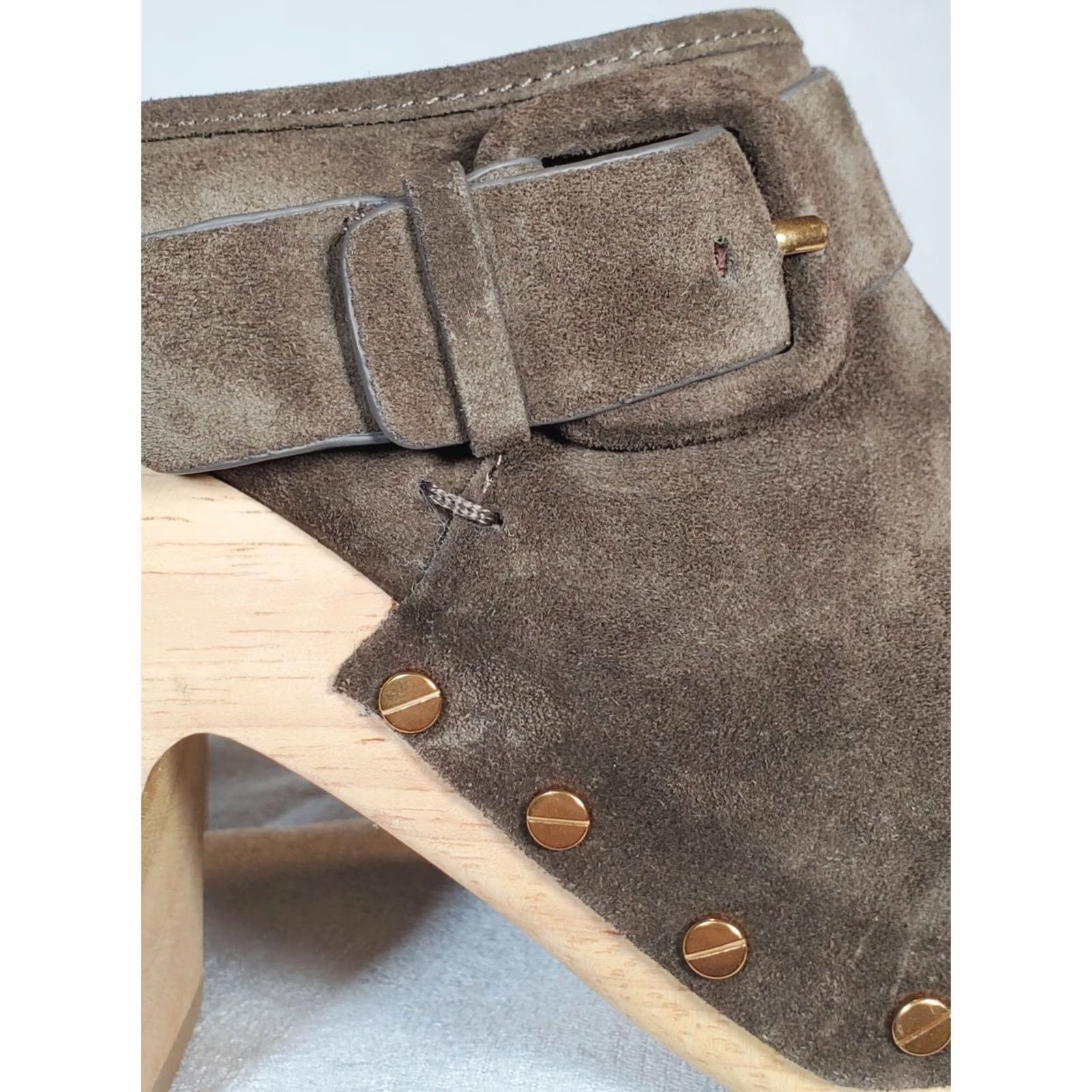 Veronica Beard VERONICA BEARD Dacey Suede Clogs Pecan Buckle Trim Studs Women's US 10 M Clog Shoes Size ONE SIZE - 3 Thumbnail