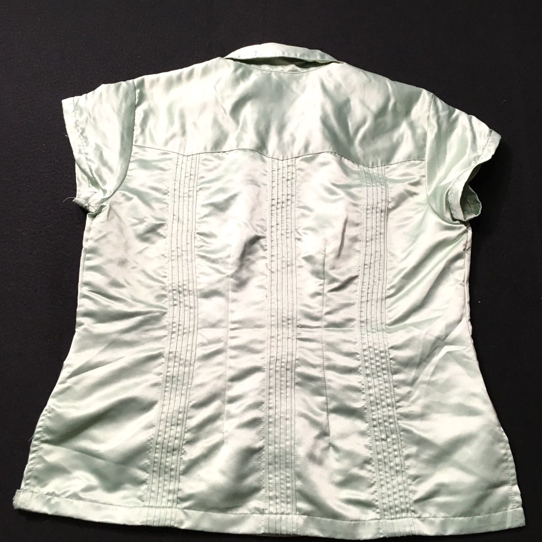 Vintage VTG SAXIFON GREEN Satin Shirt WOMENS Blouse Short Sleeve L Size L / US 10 / IT 46 - 6 Thumbnail