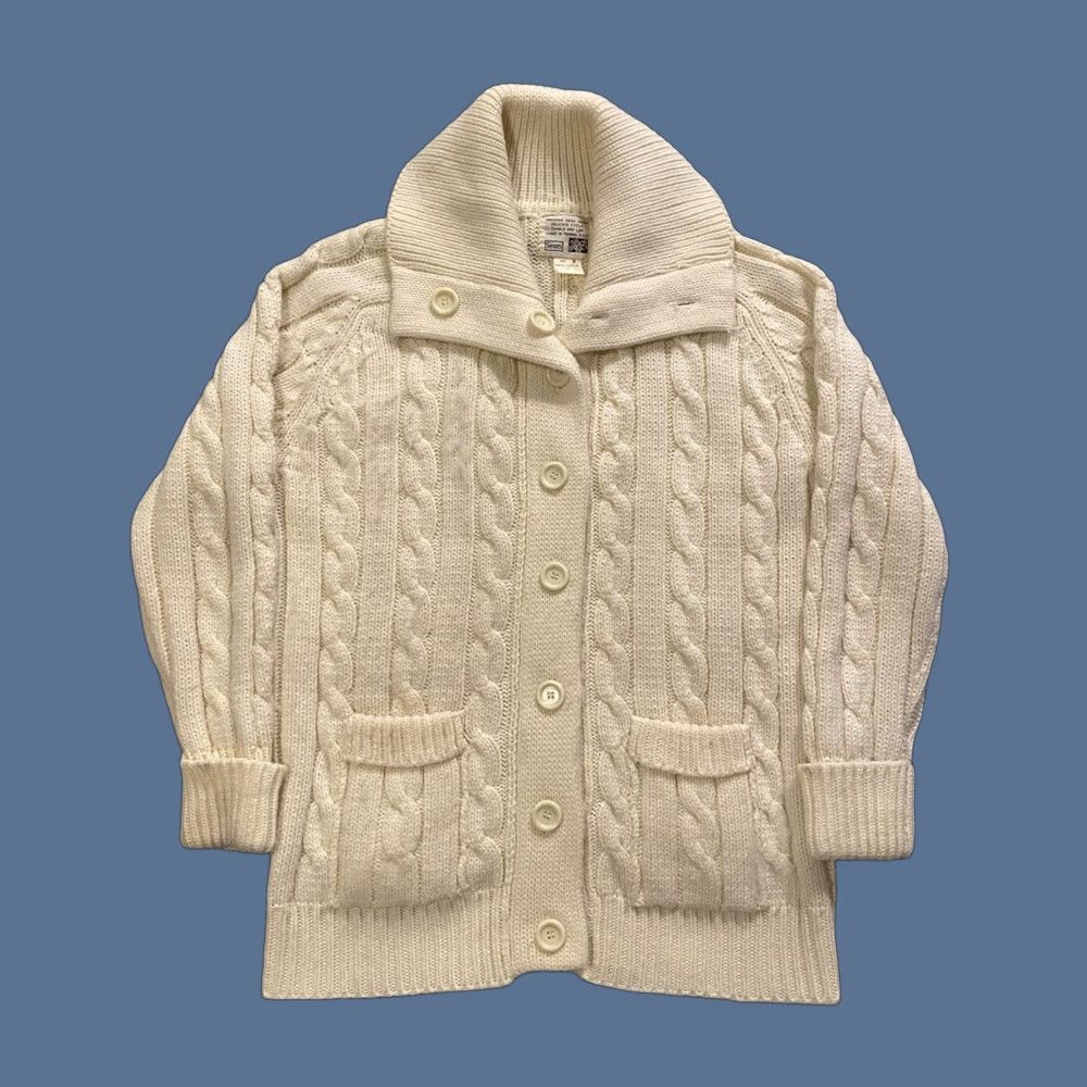 Sears VINTAGE Sears Cardigan Woman's Cable Knit Fisherman Shawl Collar Medium 1970s Ivory M Regular Casual Arts & Crafts Size M / US 6-8 / IT 42-44 - 1 Thumbnail