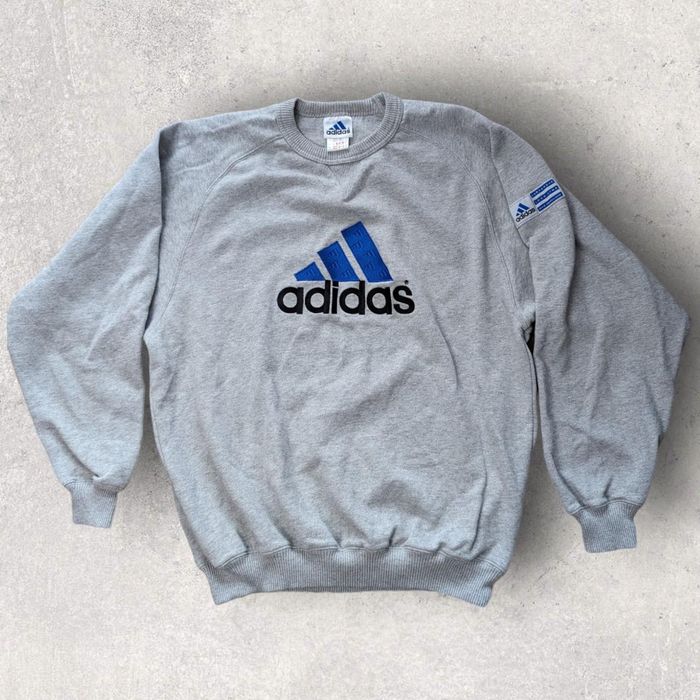 90s-00'S Adidas sweatshirt pullover hoodie, men's size XL cotton gray type Vintage Second Hand