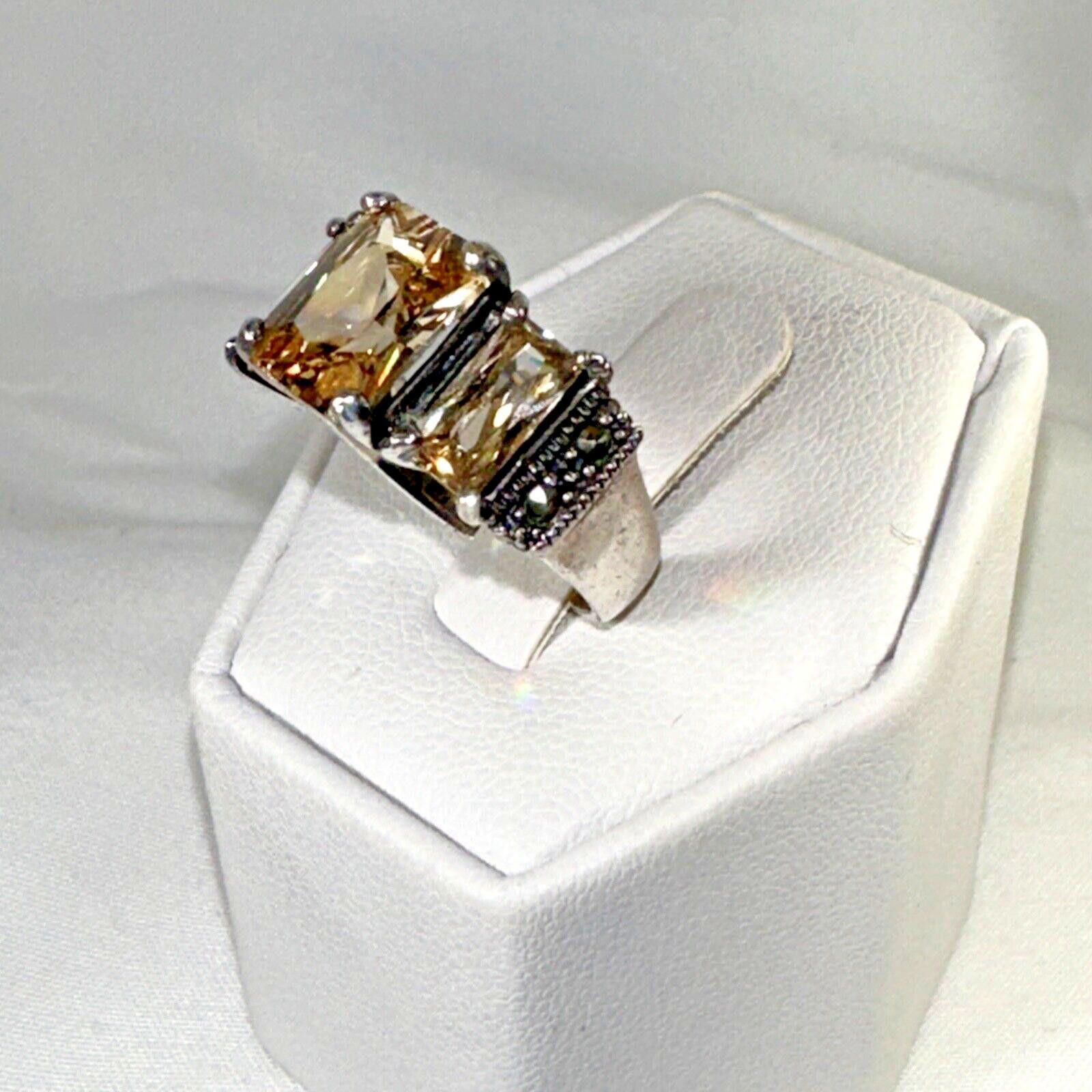 Sterling Silver 925 Vintage Sterling Silver Ring Size 5.75 with Yellow Stone Size ONE SIZE - 2 Thumbnail