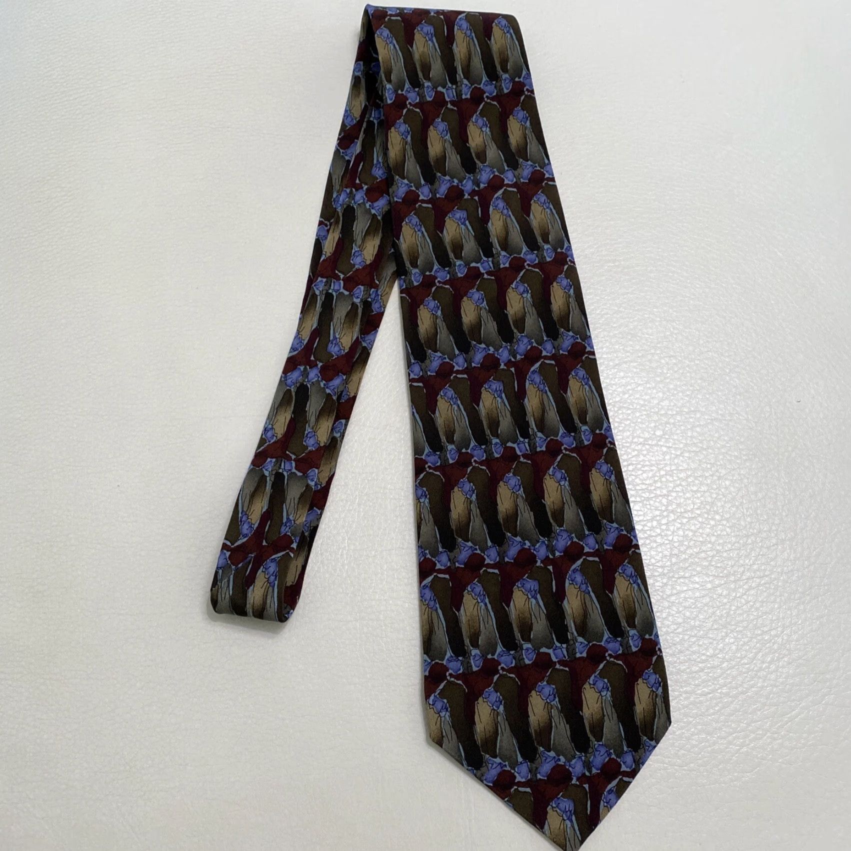 Vintage VINTAGE Garcia Men Tie 57in Silk Geometric At the Bunny Fights 90s Mens Size ONE SIZE - 4 Thumbnail