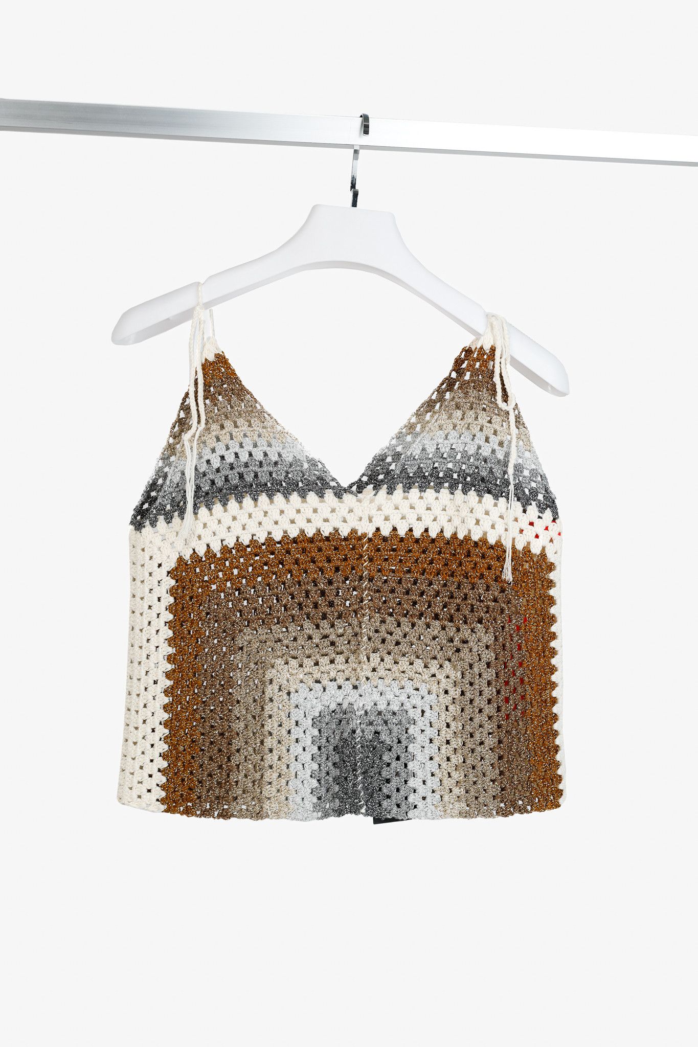 Designer Rose Carmine Neutral-Tone Lurex Crochet Tank Size S / US 4 / IT 40 - 2 Thumbnail