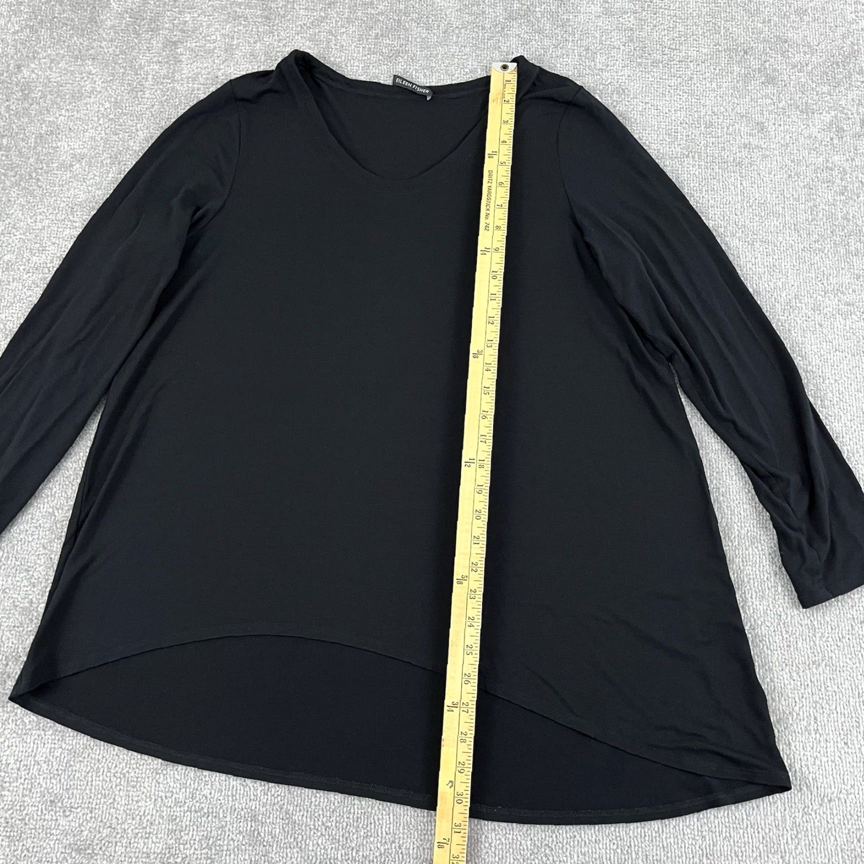 Eileen Fisher VINTAGE EILEEN FISHER Blouse Womens M/L Black Asymmetrical Tunic Top Rayon Stretch L/S Size M / US 6-8 / IT 42-44 - 4 Thumbnail