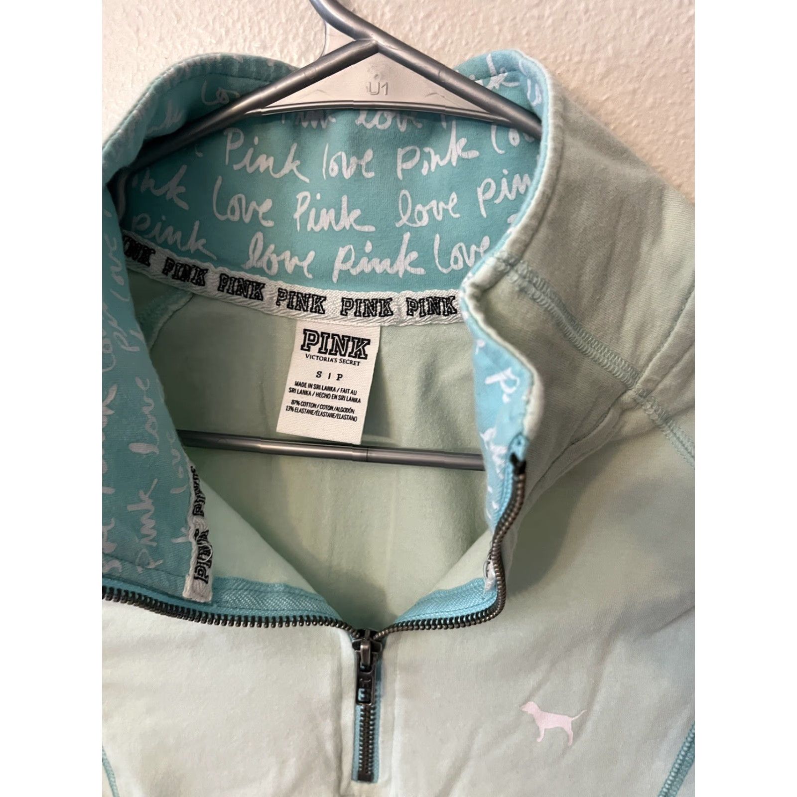 Pinko PINK Sweatshirt Women Small Logo 1/4 Zip Mint Green Victoria's Secret PINK Size S / US 4 / IT 40 - 3 Thumbnail