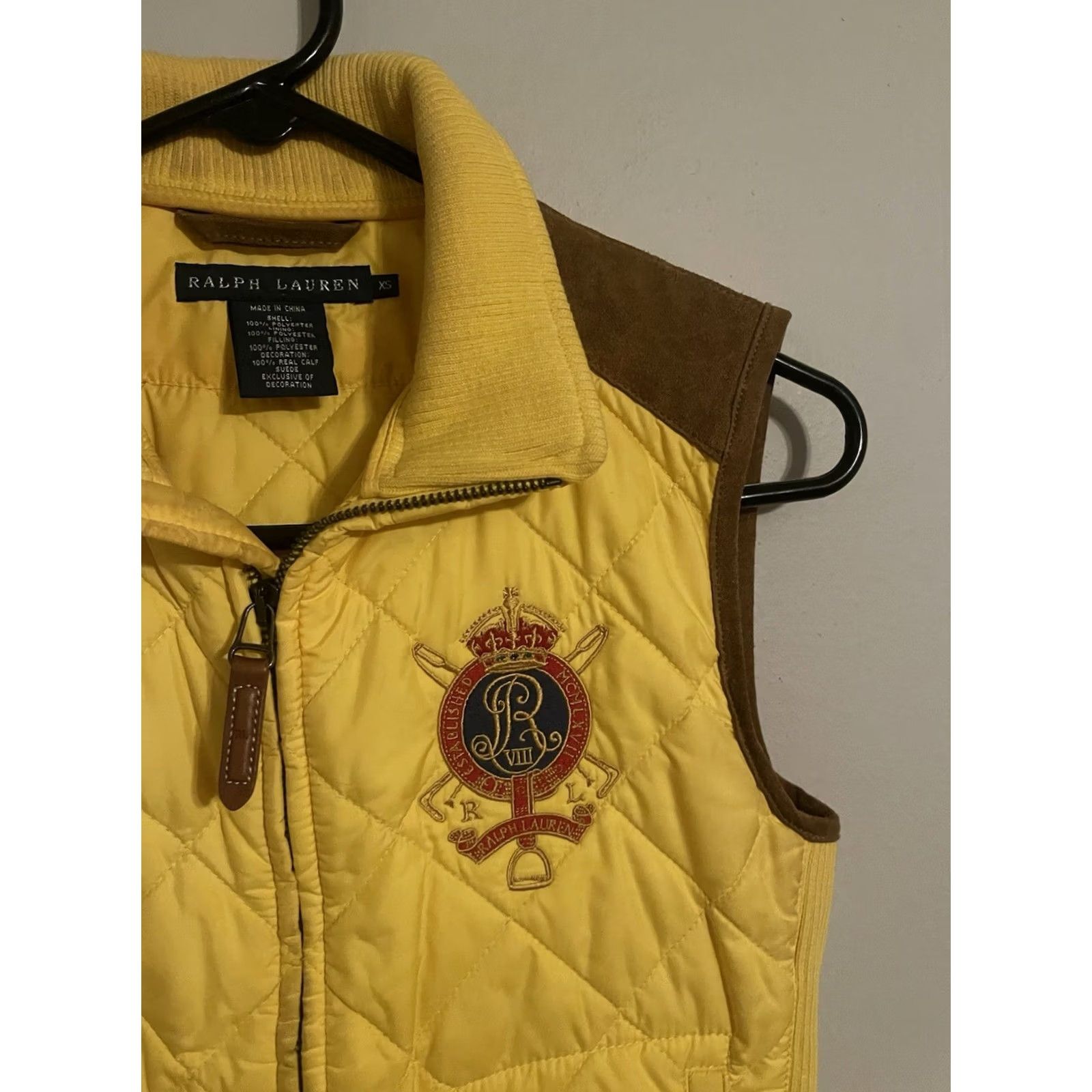 Ralph Lauren Ralph Lauren Quilted Vest Women's XSmall Yellow Brown Calf Suede Leather Trim Size XS / US 0-2 / IT 36-38 - 2 Thumbnail