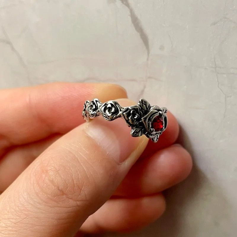 Jewelry × Vintage Retro Red Heart Rose Ring Size ONE SIZE - 2 Thumbnail