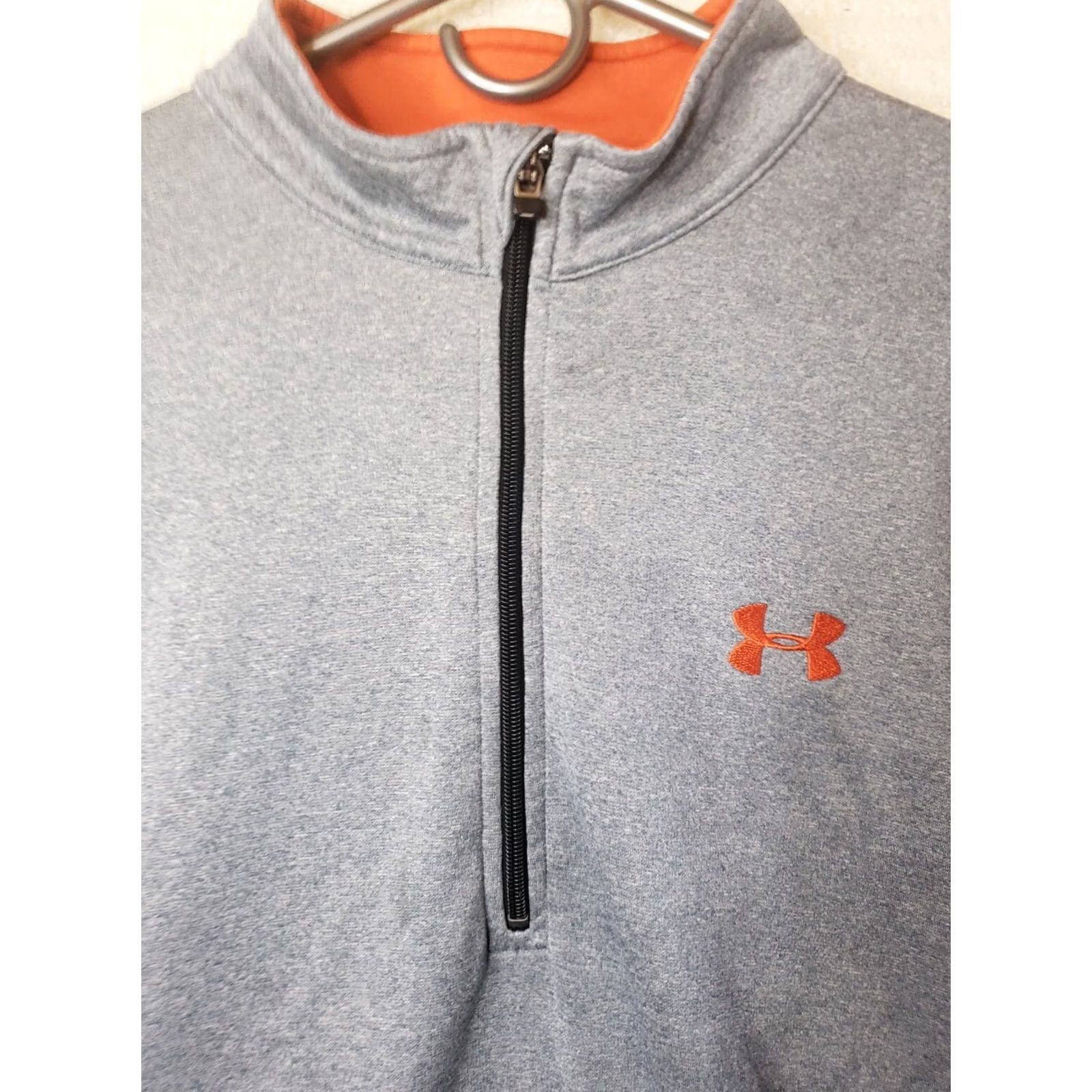 Under Armour Mens Under Armour Half Zip Up Track Warm Up Jacket XL Gray Orange Jacket Track Jacket Mens Regular Size XL Gray Orange Size US XL / EU 56 / 4 - 3 Thumbnail