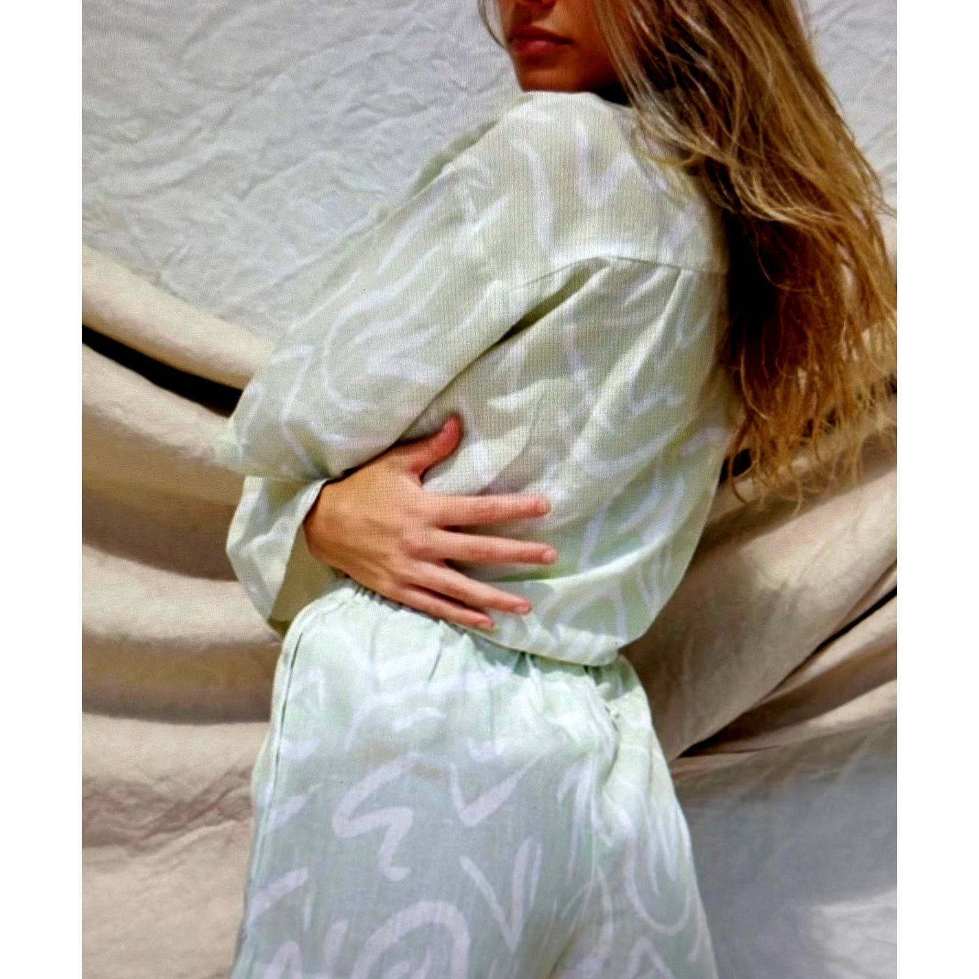 Other Stone Fox Swim Zenni 100% Linen Shirt Aloe Lines XS/S Size S / US 4 / IT 40 - 6 Thumbnail