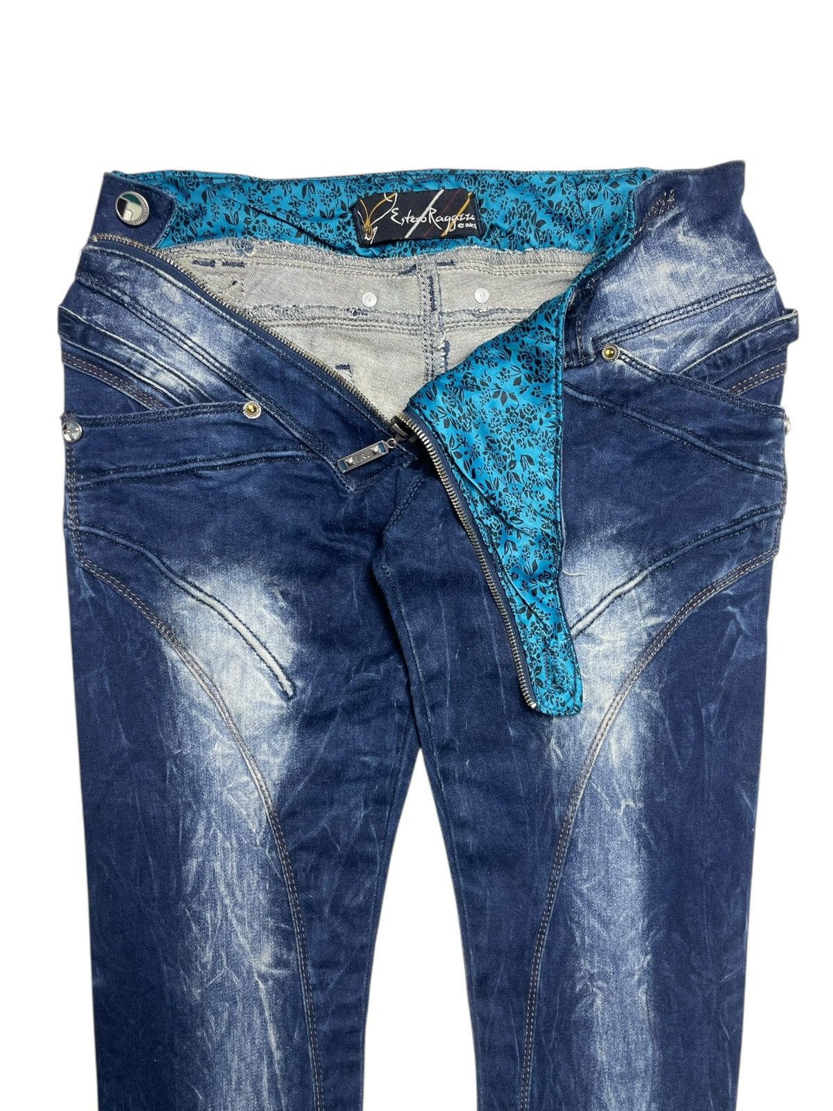 Japanese Brand 2000’s Estero Ragazza - Asymmetrical Bikers Denim Pants Size 28" / US 6 / IT 42 - 3 Thumbnail
