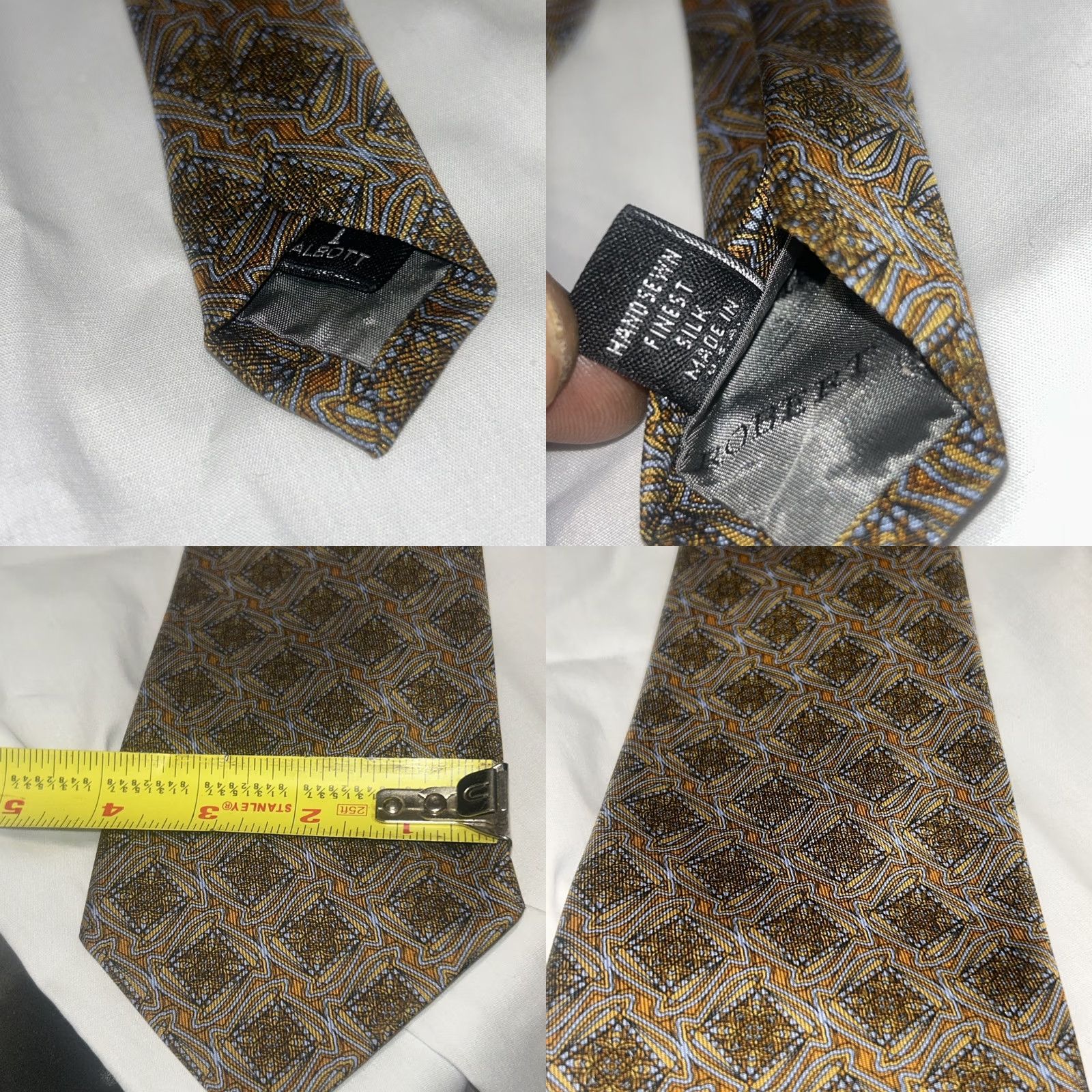 Robert Talbott Robert Talbott Tie Geometric Designer Silk Wide Gold Mens 56 1/2" x 4" Short Vintage No Size ONE SIZE - 8 Thumbnail
