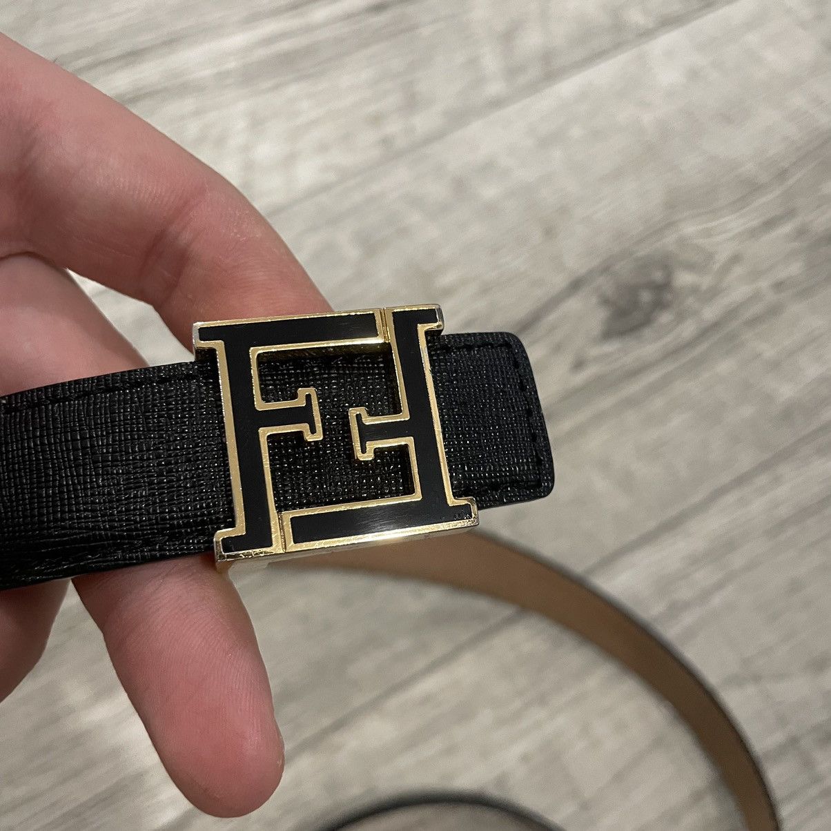 Designer × Fendi 102 cm Fendi FF Logo Buckle Belt leather black gold Size ONE SIZE - 2 Thumbnail