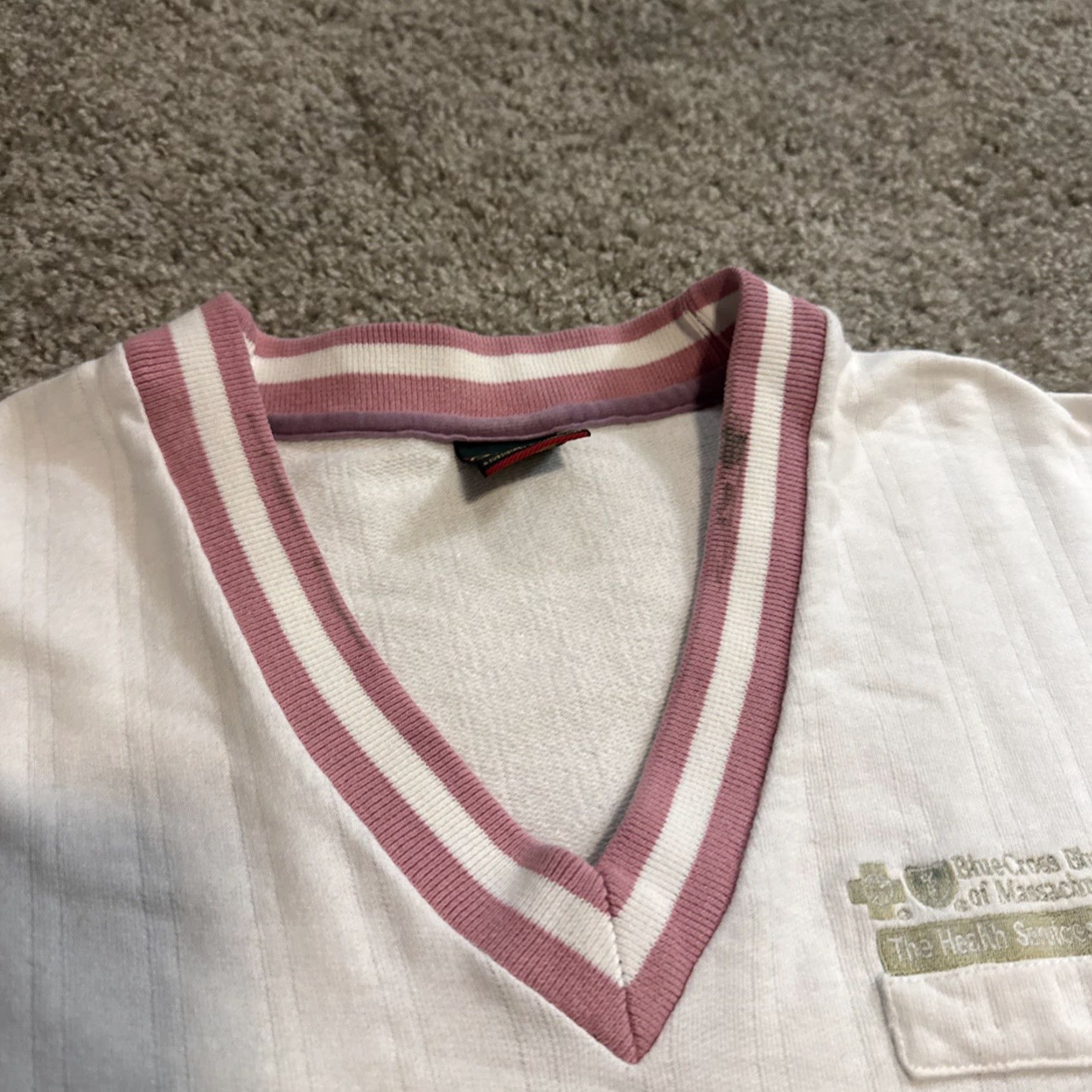 Vintage VTG 90s Cross Creek V-Neck Sweater White Pink Women Large USA Pullover Size L / US 10 / IT 46 - 6 Thumbnail