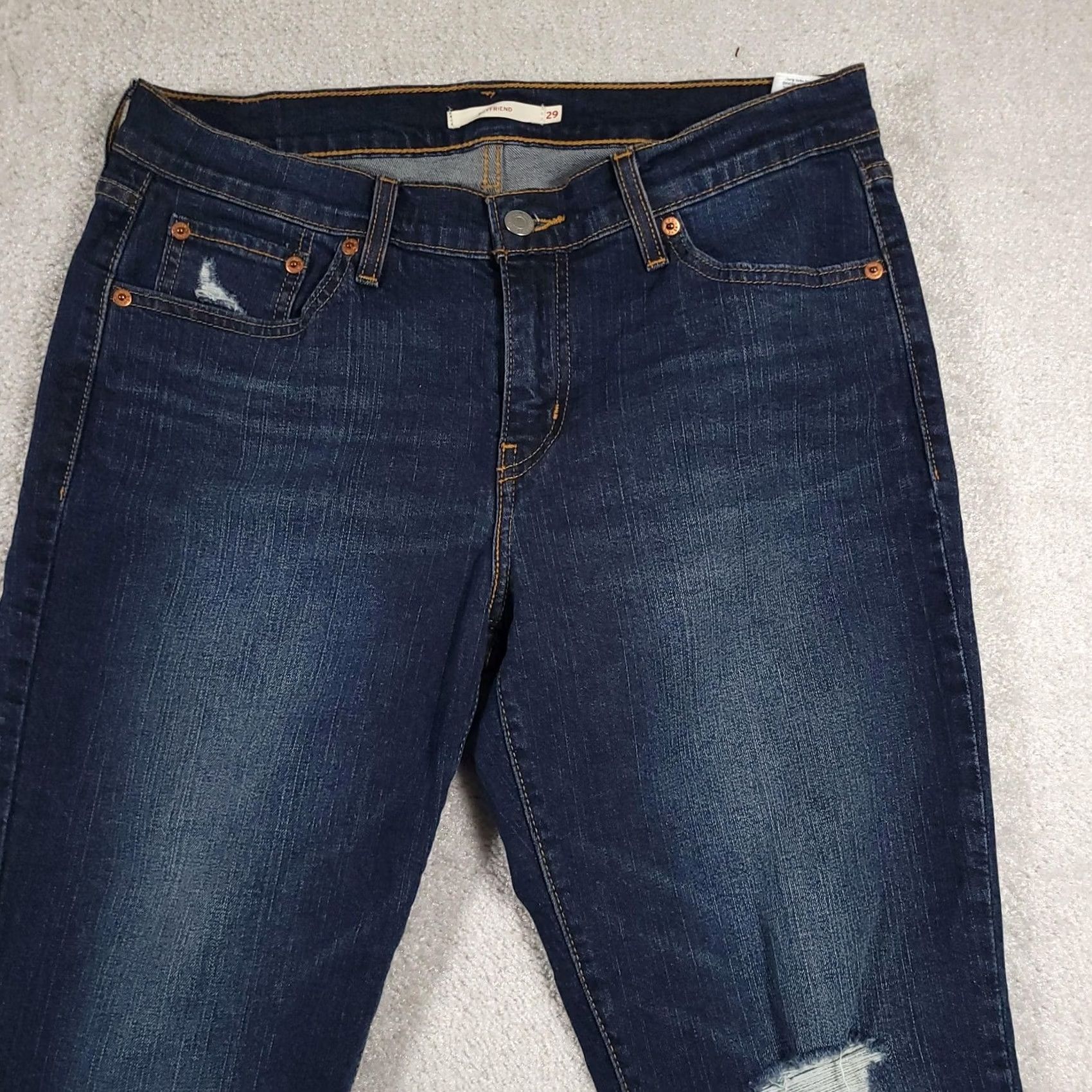 Levi's Levi's 501 Boyfriend Jeans Womens 29 Blue Distressed Ripped Knee Denim Pants Size 29" - 3 Thumbnail