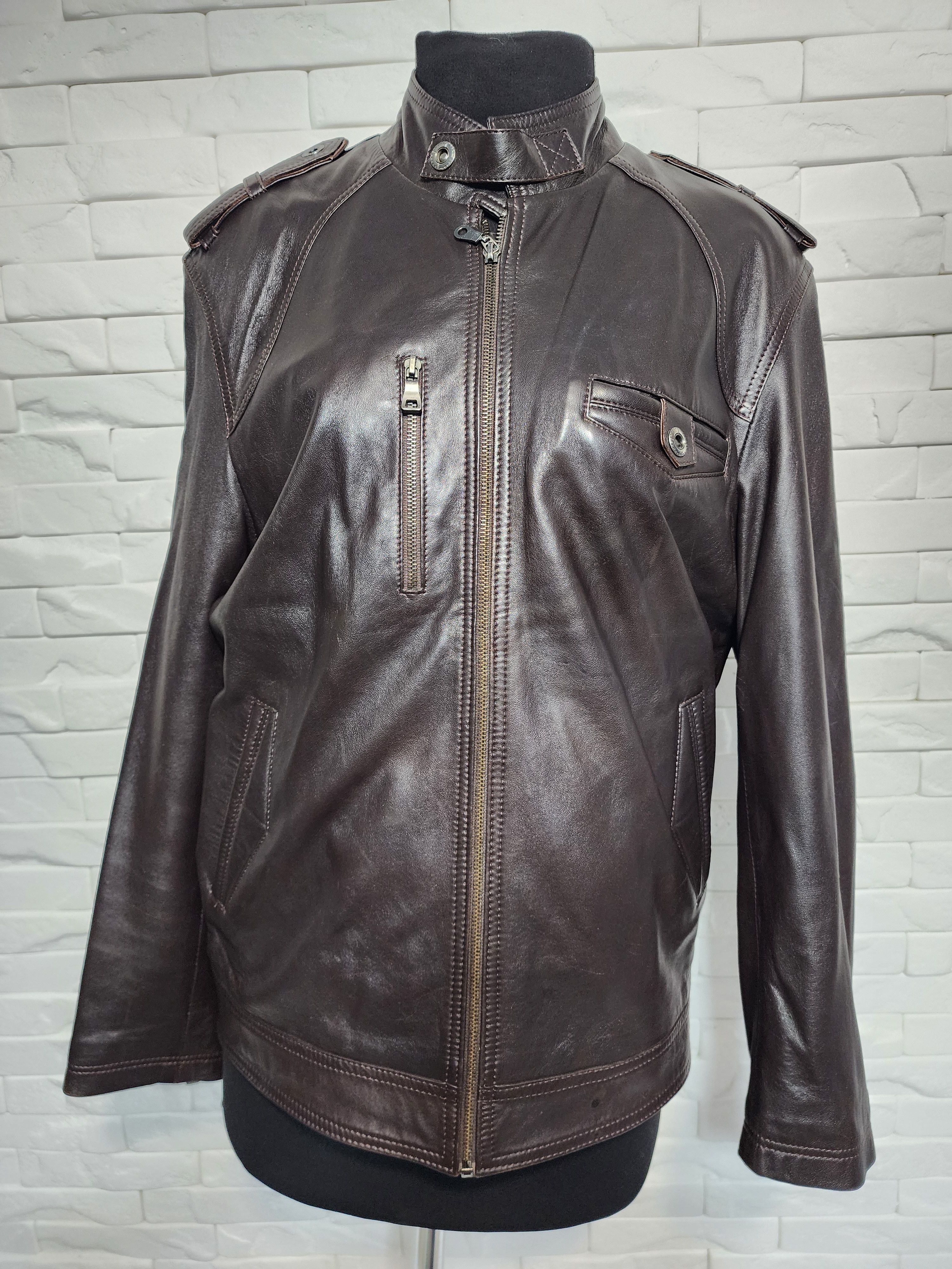 Uniqlo Brown Leather Jacket: Men's Sport Coat Size US L / EU 52-54 / 3 - 1 Thumbnail