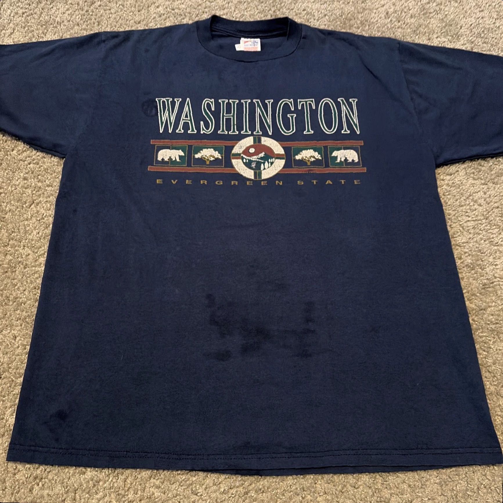 Jerzees VINTAGE 90s Washington The Evergreen State Navy Blue Nature Tourist Shirt XL Mens JERZEES T-Shirt Size US XL / EU 56 / 4 - 4 Thumbnail
