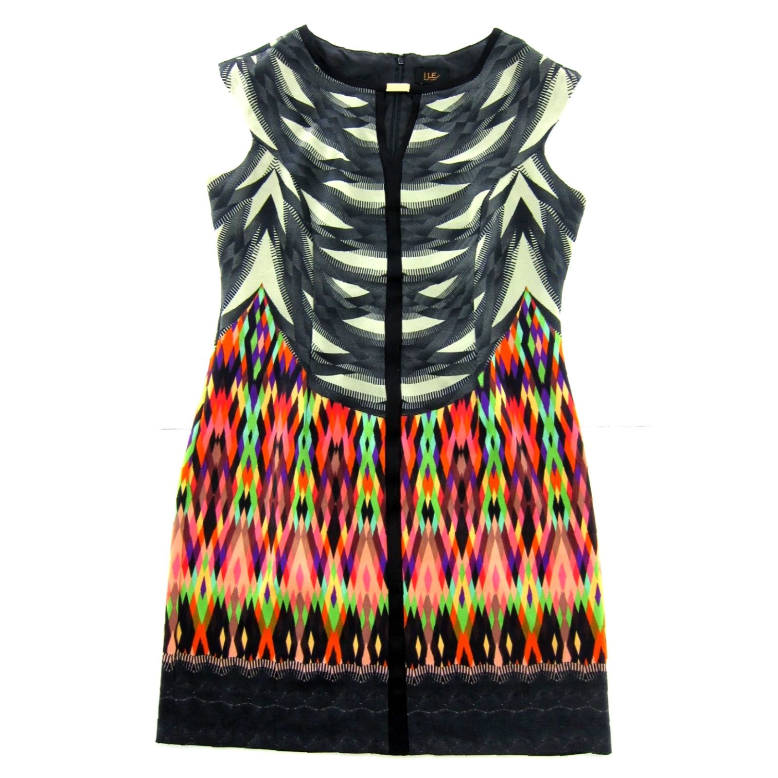 Pinko ILE New York Dress Geometric Sleeveless Tank Tunic Shift 12 Black Pink Green Size XL / US 12-14 / IT 48-50 - 2 Thumbnail